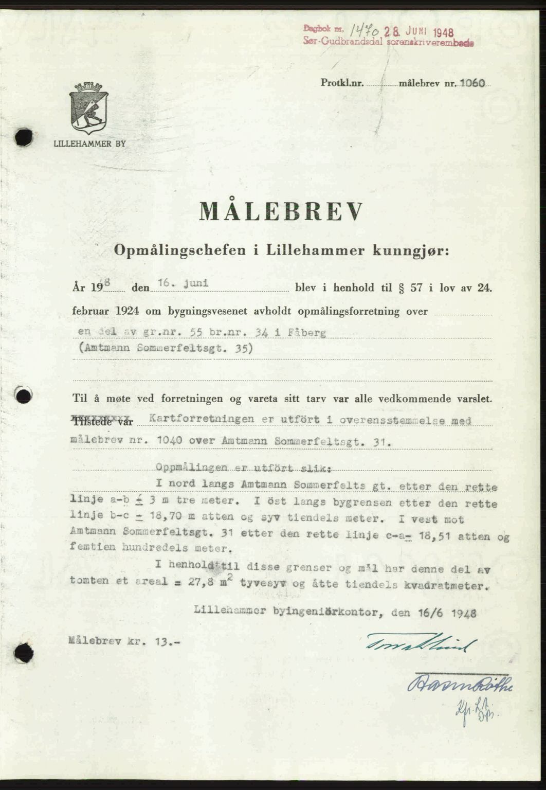 Sør-Gudbrandsdal tingrett, SAH/TING-004/H/Hb/Hbd/L0022: Mortgage book no. A22, 1948-1948, Diary no: : 1470/1948