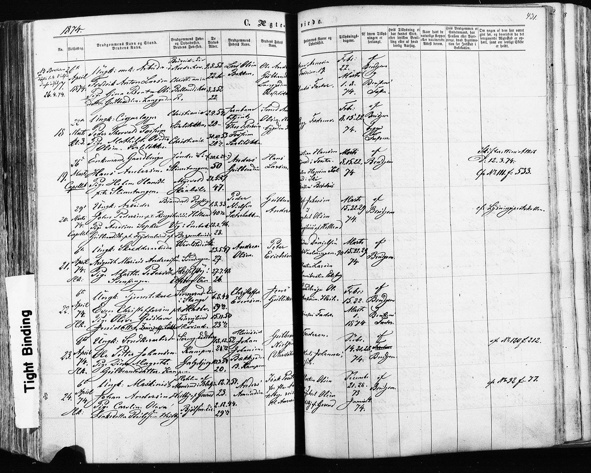 Østre Aker prestekontor Kirkebøker, SAO/A-10840/F/Fa/L0003: Parish register (official) no. I 3, 1869-1875, p. 431