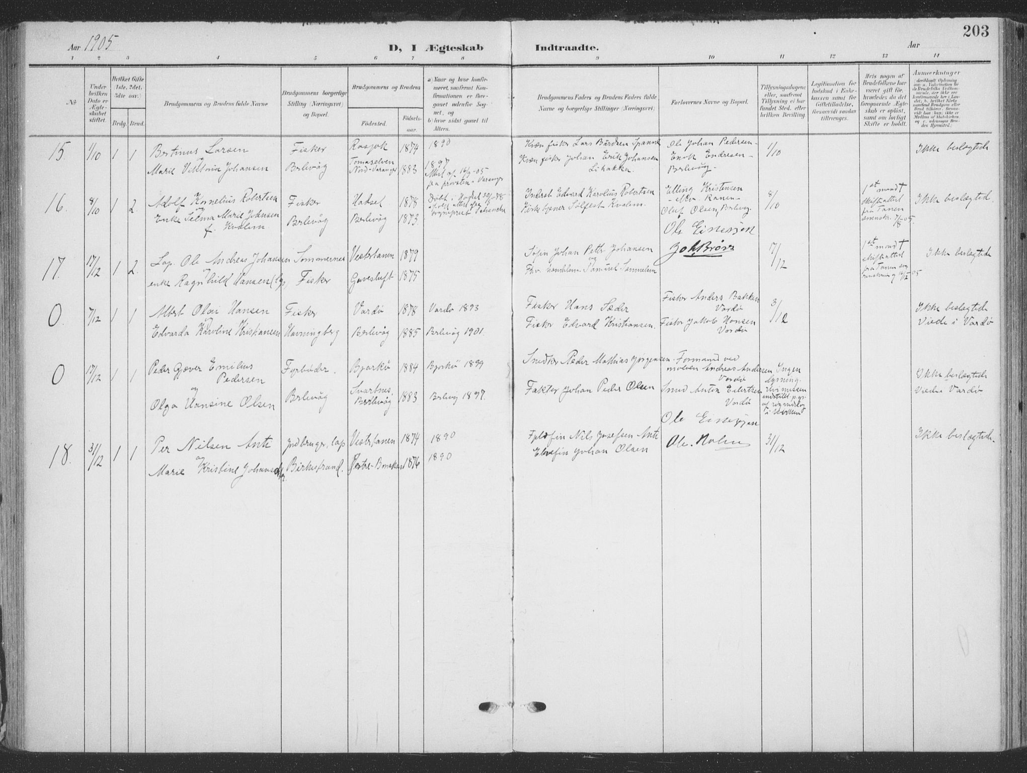 Tana sokneprestkontor, SATØ/S-1334/H/Ha/L0007kirke: Parish register (official) no. 7, 1904-1918, p. 203