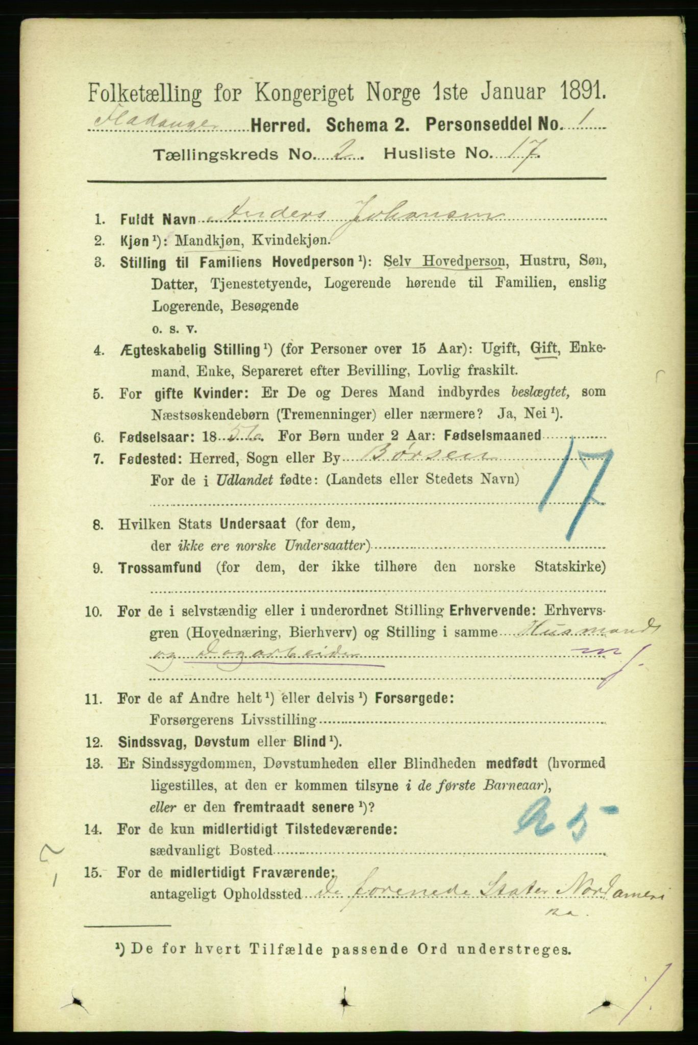 RA, 1891 census for 1749 Flatanger, 1891, p. 796