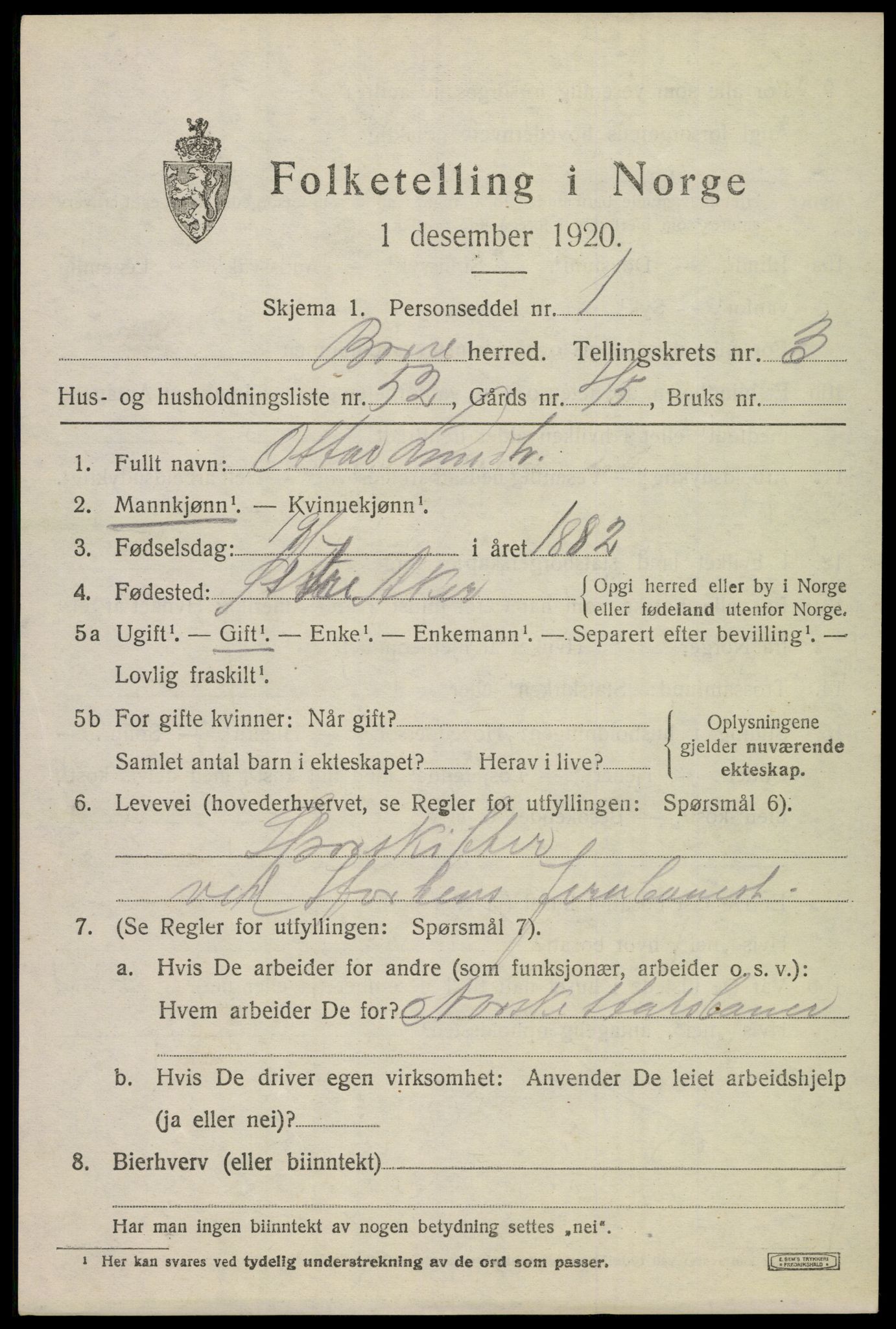 SAKO, 1920 census for Borre, 1920, p. 6722