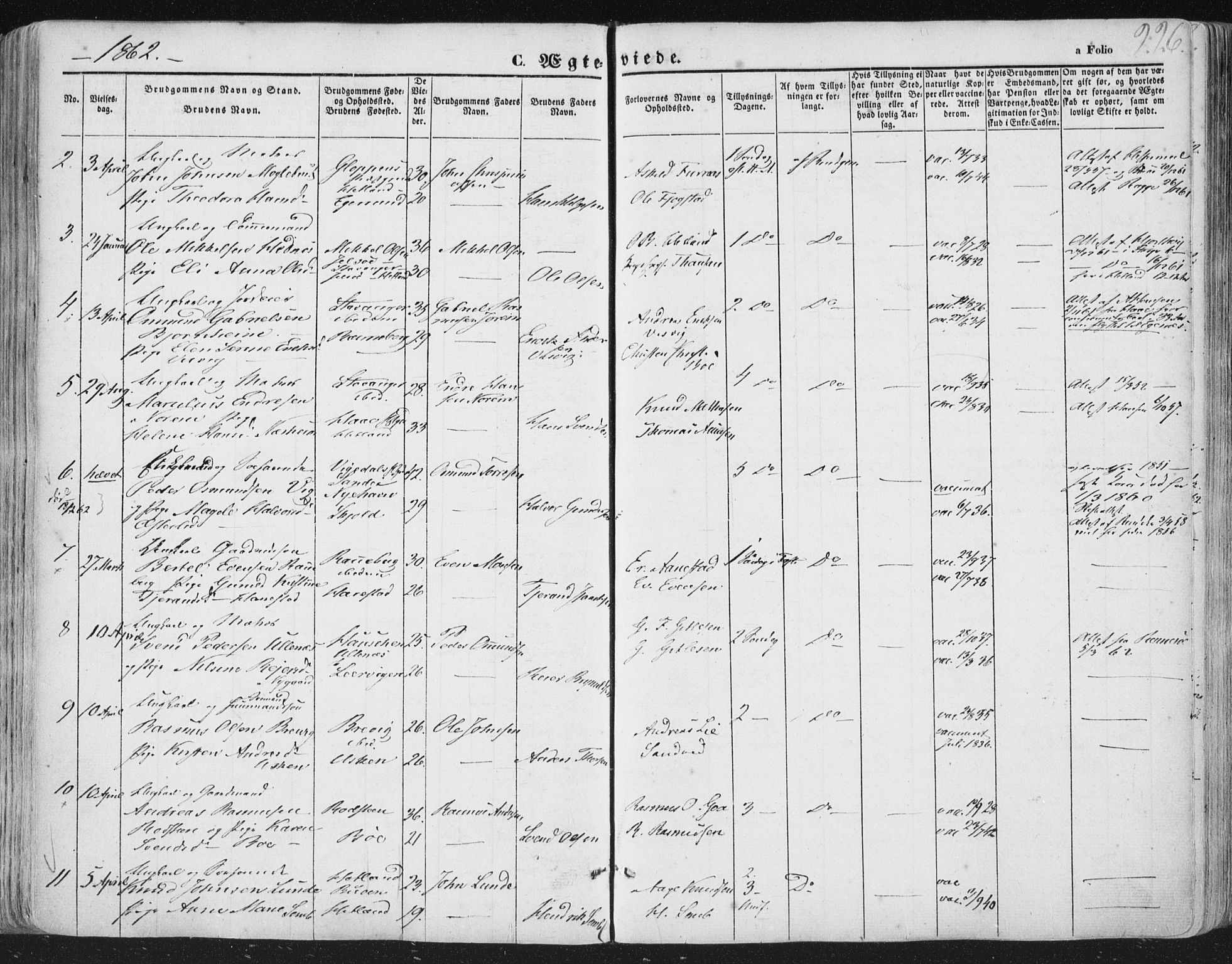 Hetland sokneprestkontor, AV/SAST-A-101826/30/30BA/L0002: Parish register (official) no. A 2, 1849-1869, p. 226