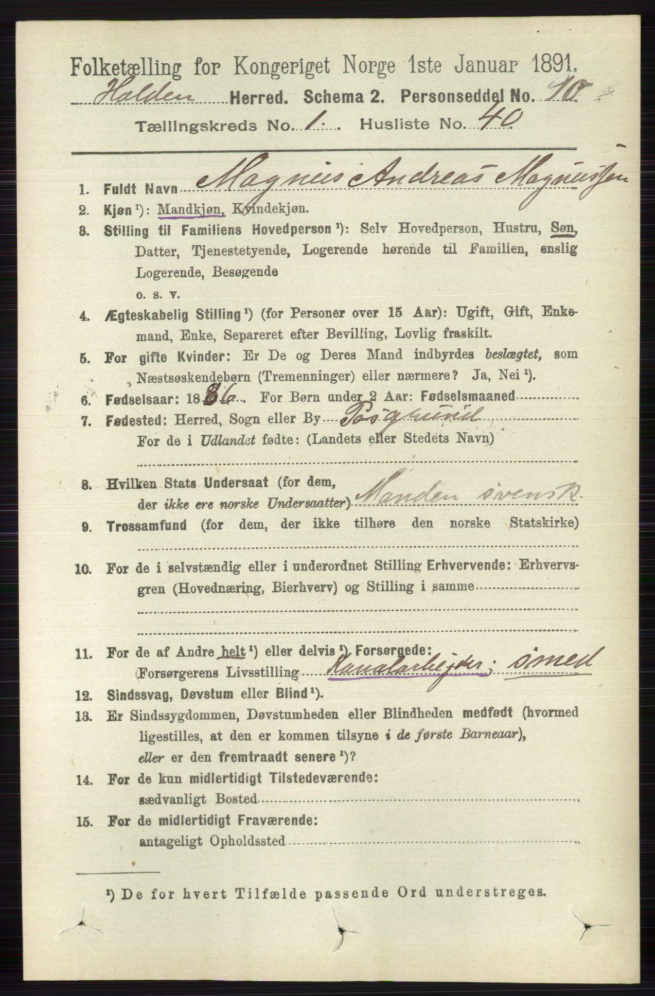 RA, 1891 census for 0819 Holla, 1891, p. 535