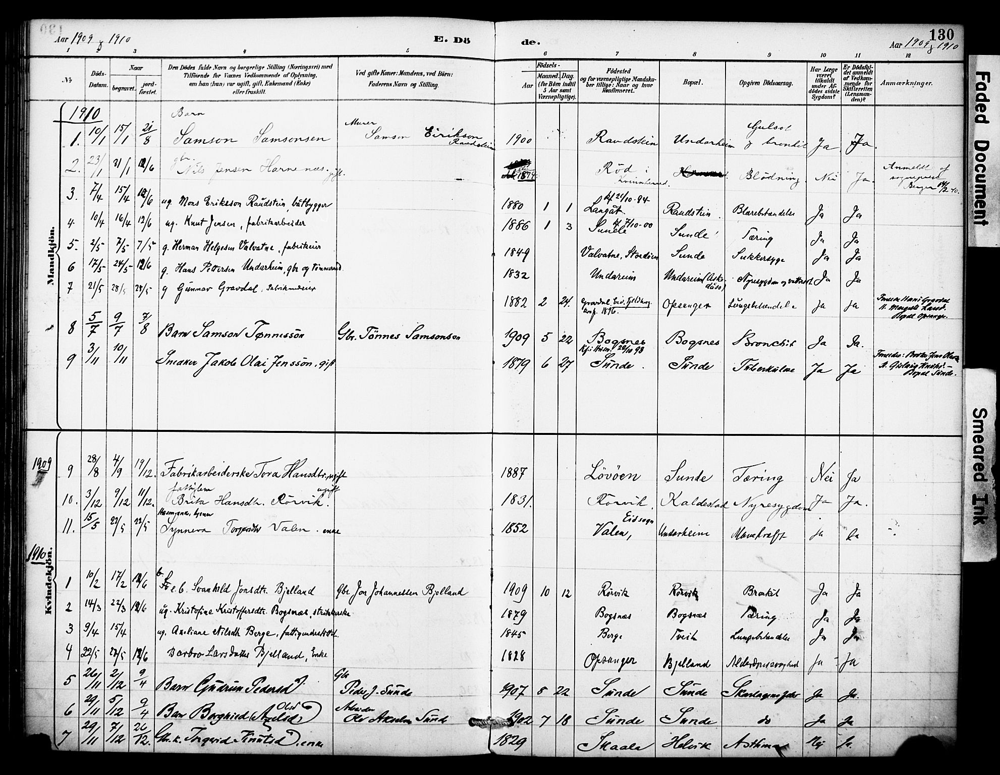 Kvinnherad sokneprestembete, AV/SAB-A-76401/H/Haa: Parish register (official) no. D 1, 1887-1910, p. 130