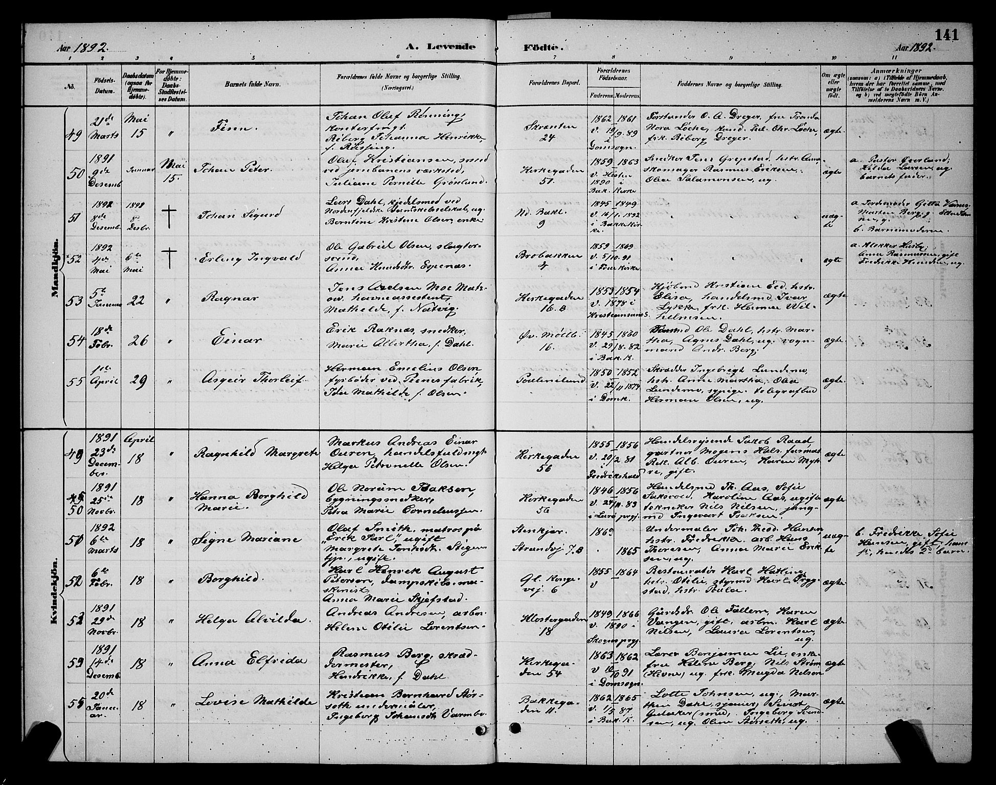 Ministerialprotokoller, klokkerbøker og fødselsregistre - Sør-Trøndelag, SAT/A-1456/604/L0222: Parish register (copy) no. 604C05, 1886-1895, p. 141