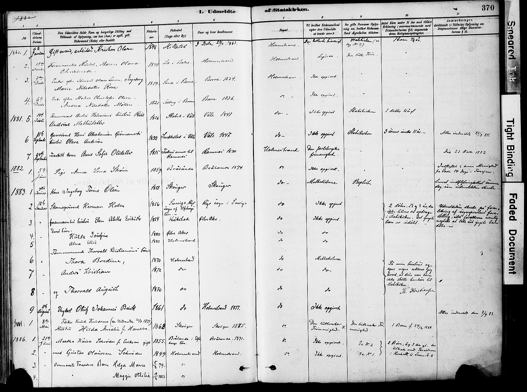 Holmestrand kirkebøker, AV/SAKO-A-346/F/Fa/L0004: Parish register (official) no. 4, 1880-1901, p. 370