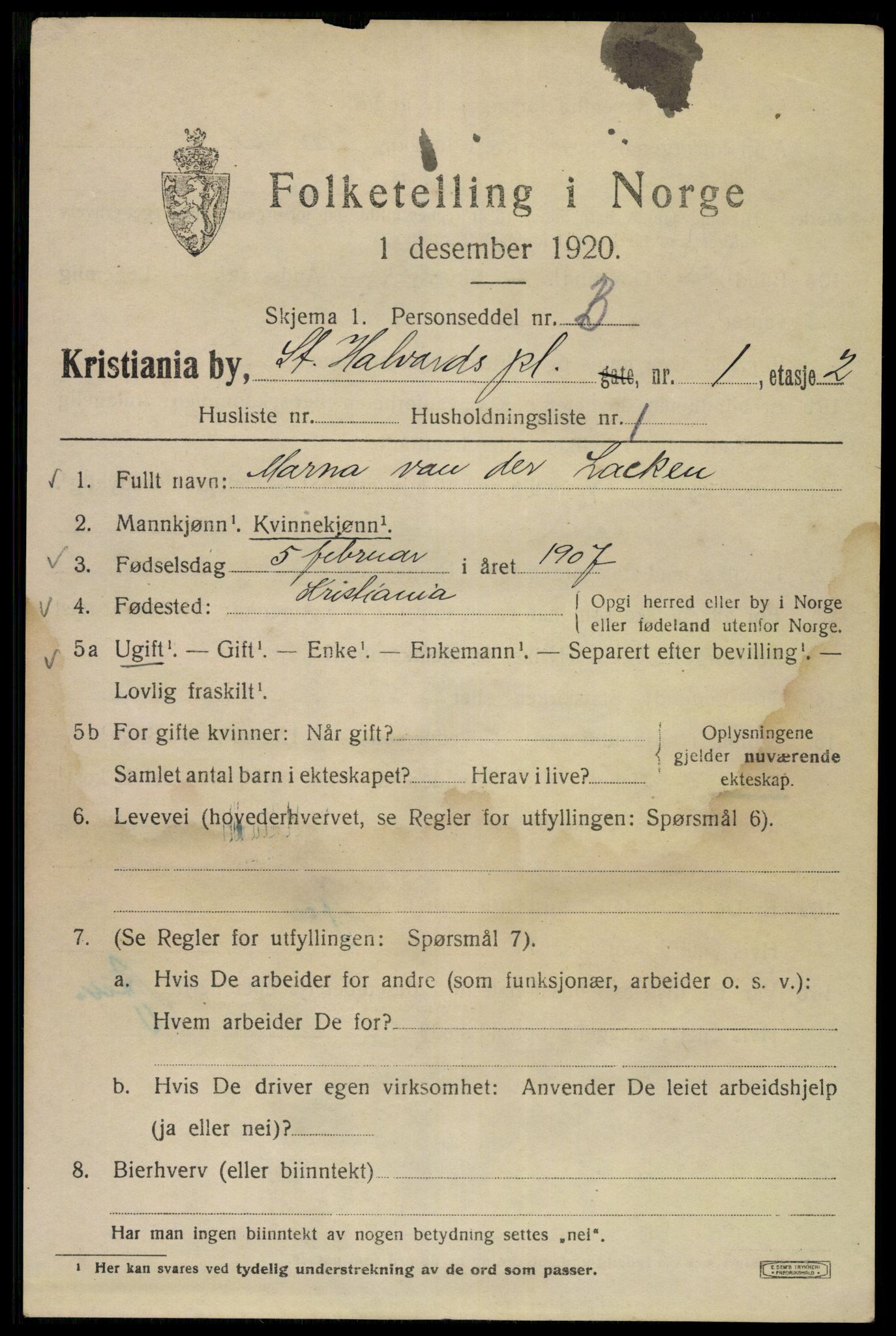 SAO, 1920 census for Kristiania, 1920, p. 534019