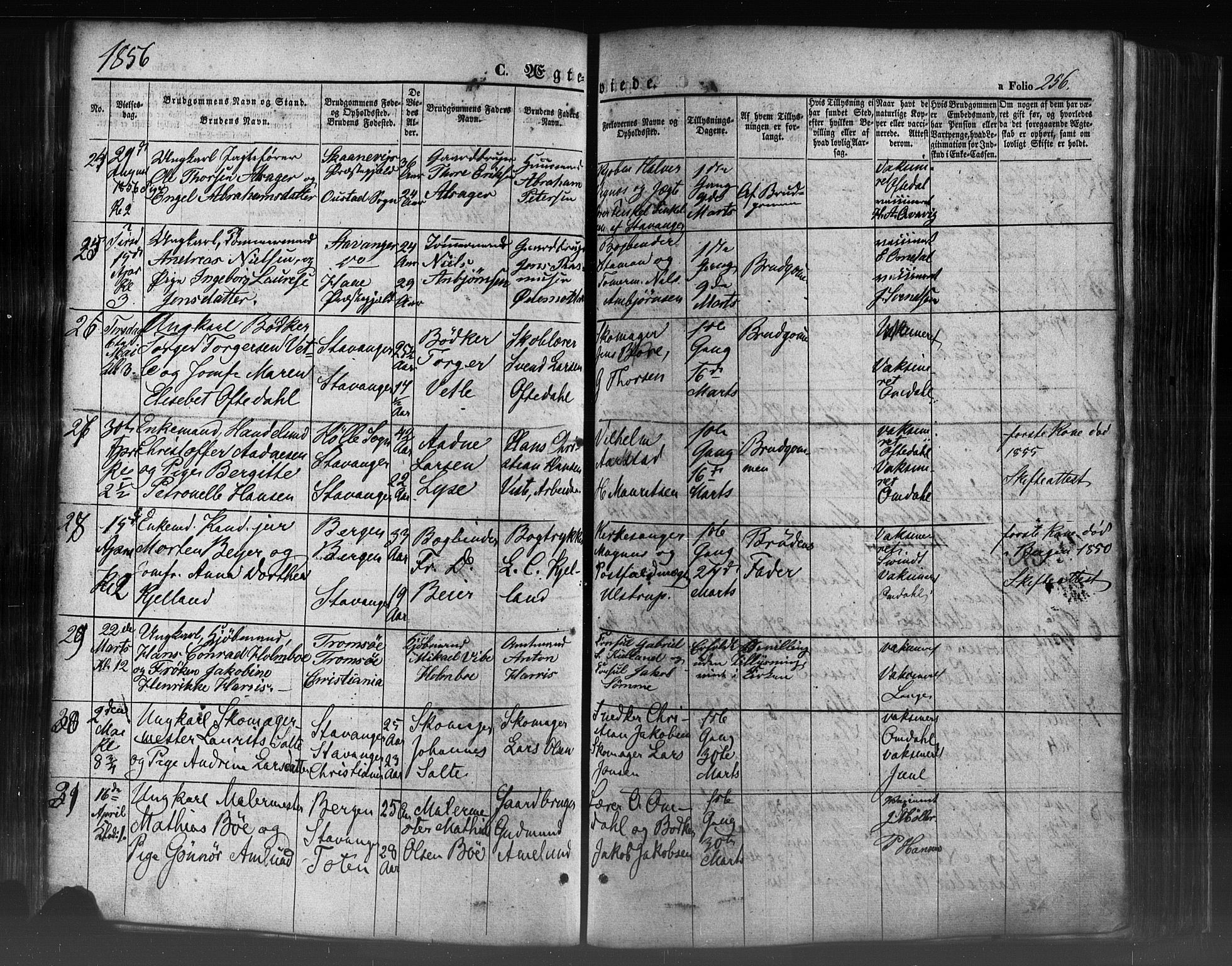 Domkirken sokneprestkontor, SAST/A-101812/001/30/30BB/L0009: Parish register (copy) no. B 9, 1850-1858, p. 256