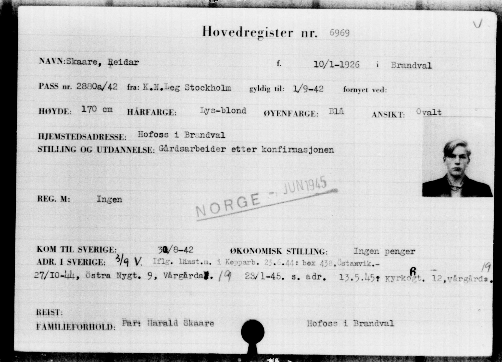 Den Kgl. Norske Legasjons Flyktningskontor, RA/S-6753/V/Va/L0005: Kjesäterkartoteket.  Flyktningenr. 6600-9417, 1940-1945, p. 449