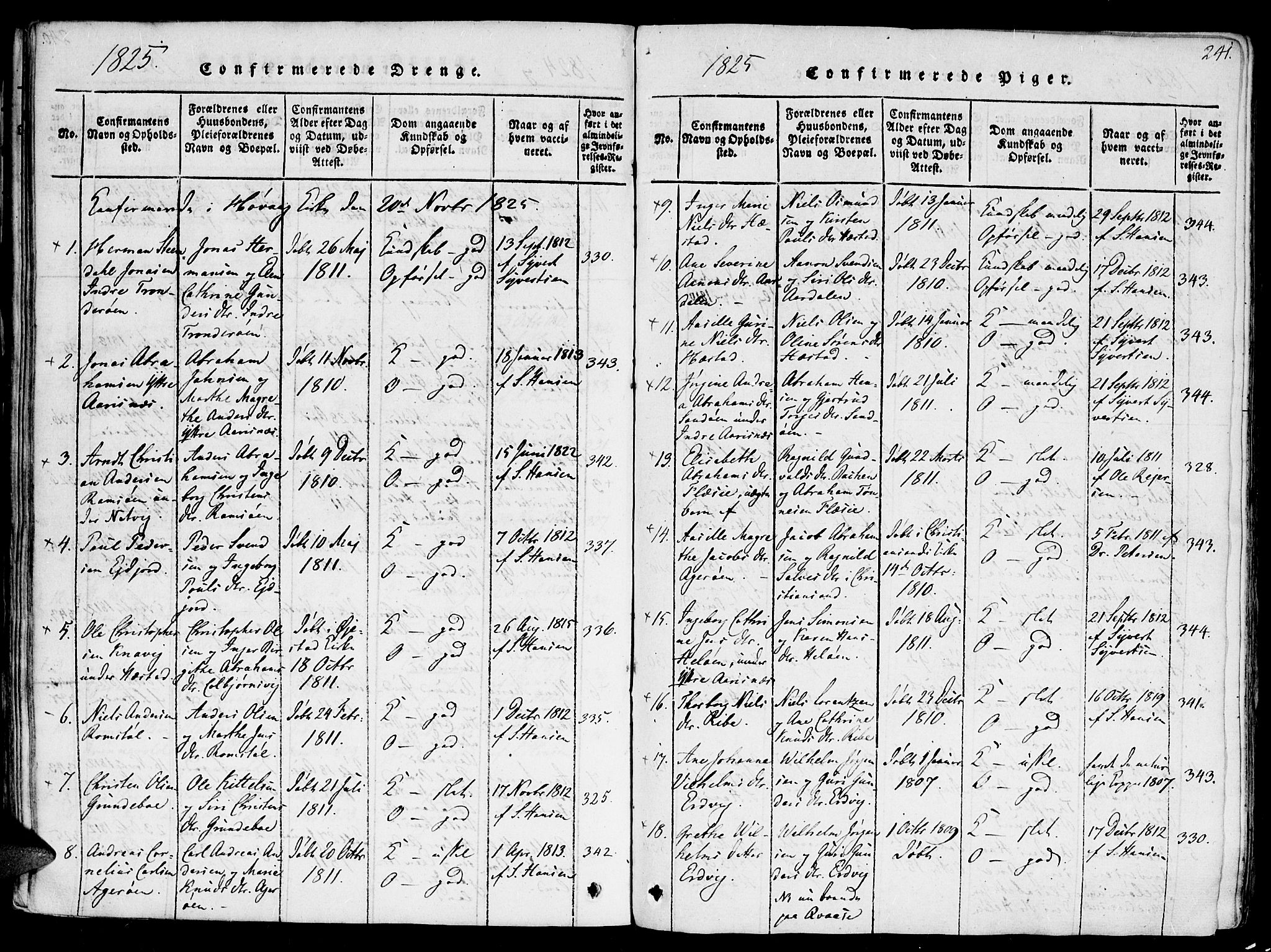 Høvåg sokneprestkontor, SAK/1111-0025/F/Fa/L0001: Parish register (official) no. A 1, 1816-1843, p. 241