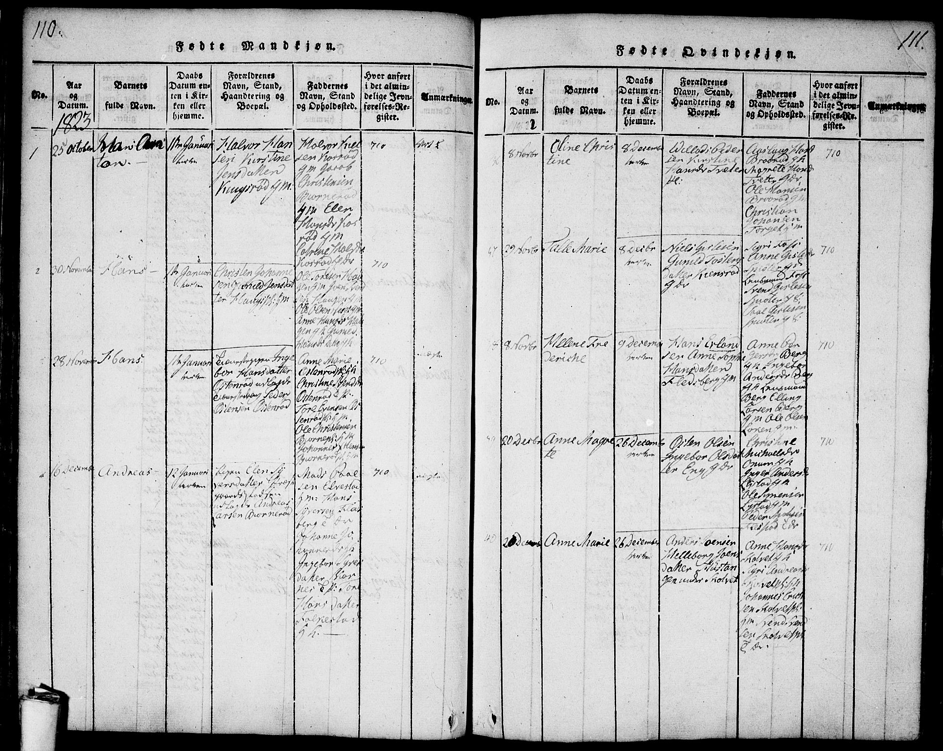 Våler prestekontor Kirkebøker, SAO/A-11083/F/Fa/L0005: Parish register (official) no. I 5, 1815-1839, p. 110-111