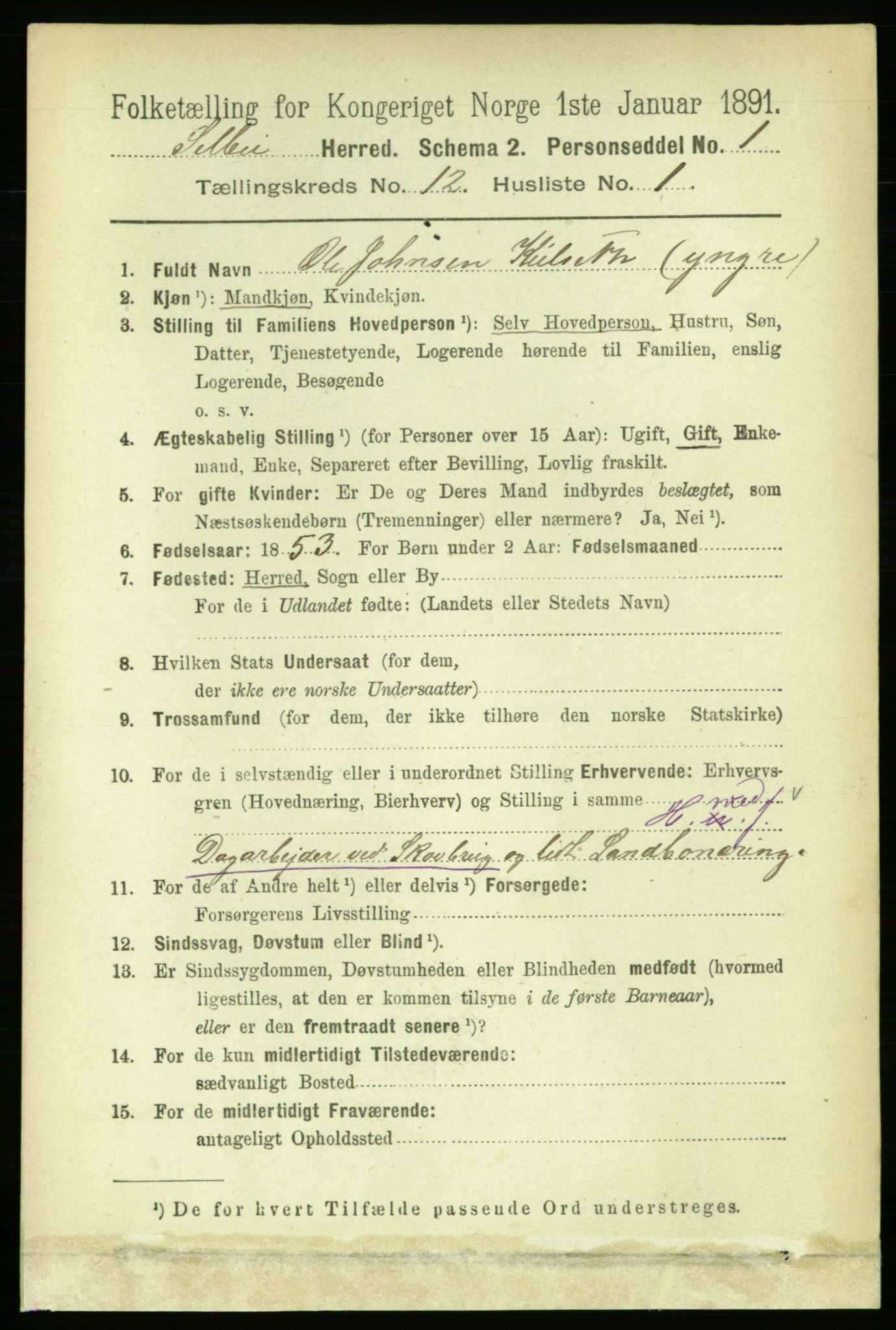 RA, 1891 census for 1664 Selbu, 1891, p. 4397