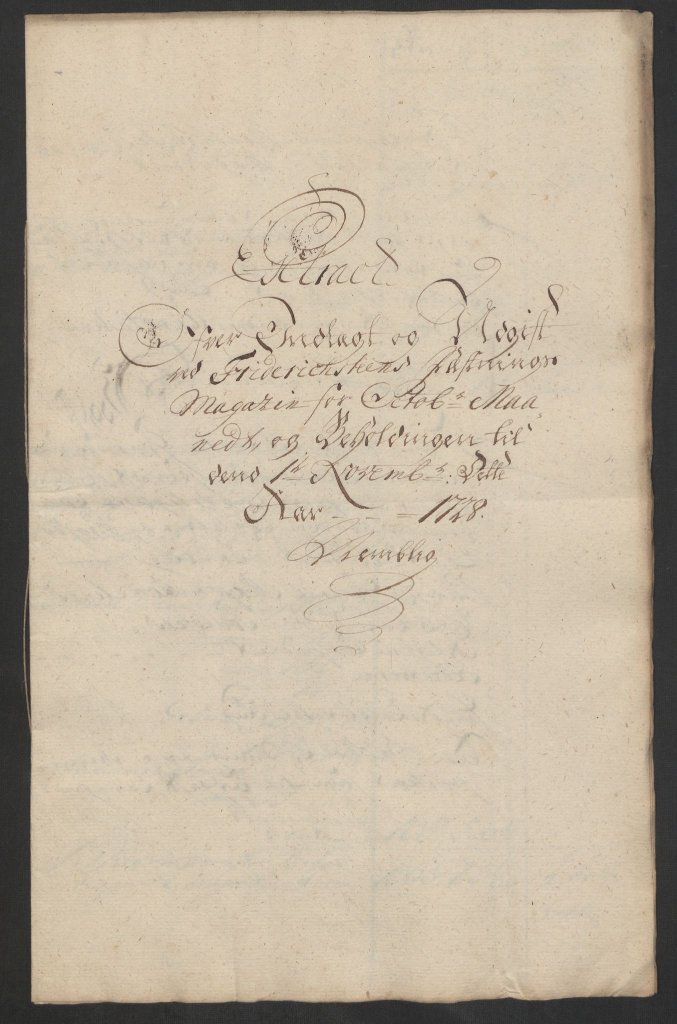 Kommanderende general (KG I) med Det norske krigsdirektorium, AV/RA-EA-5419/D/L0153: Fredriksten festning: Brev, inventarfortegnelser og regnskapsekstrakter, 1724-1729, p. 635