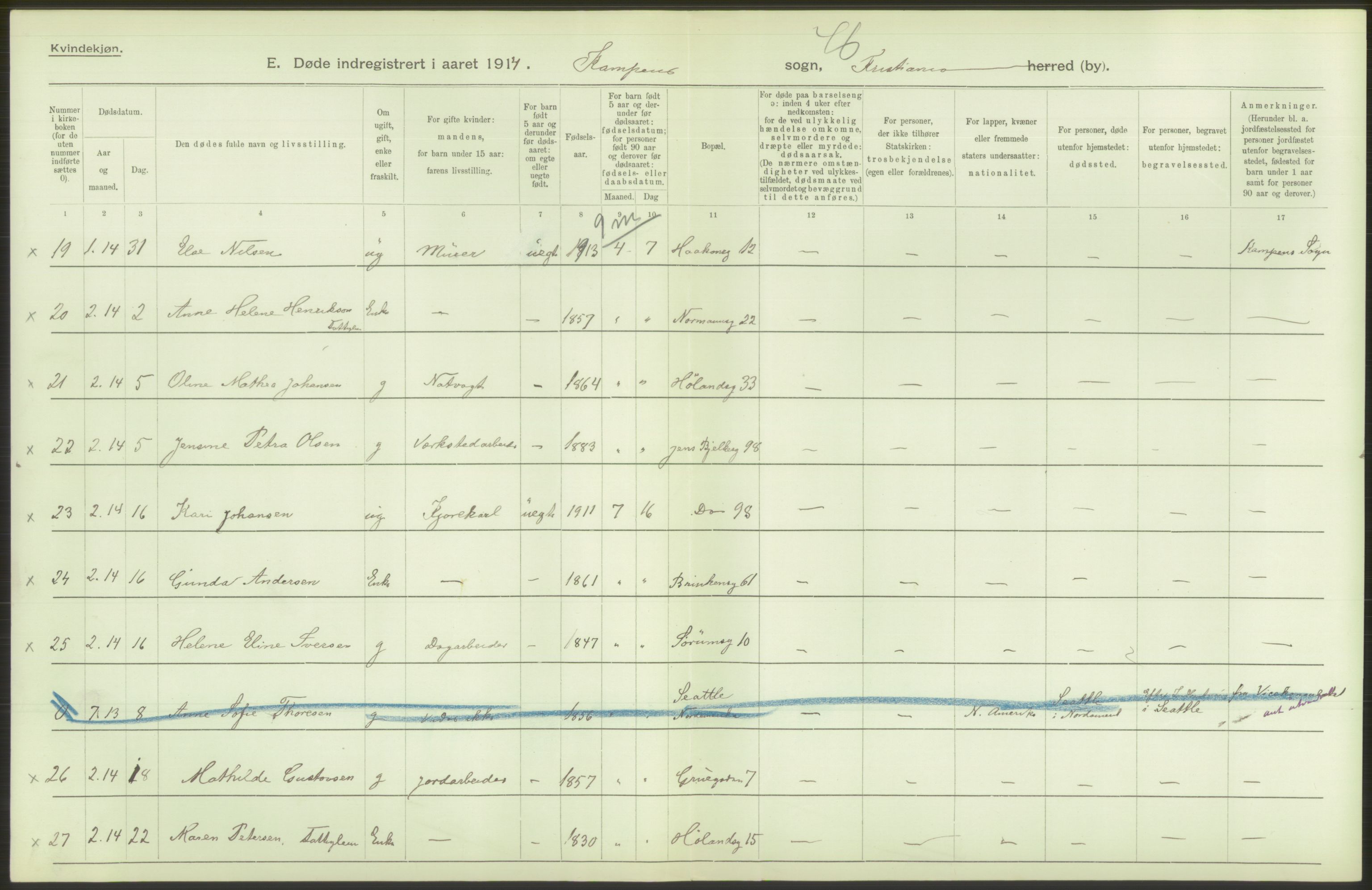 Statistisk sentralbyrå, Sosiodemografiske emner, Befolkning, AV/RA-S-2228/D/Df/Dfb/Dfbd/L0008: Kristiania: Døde, 1914, p. 474