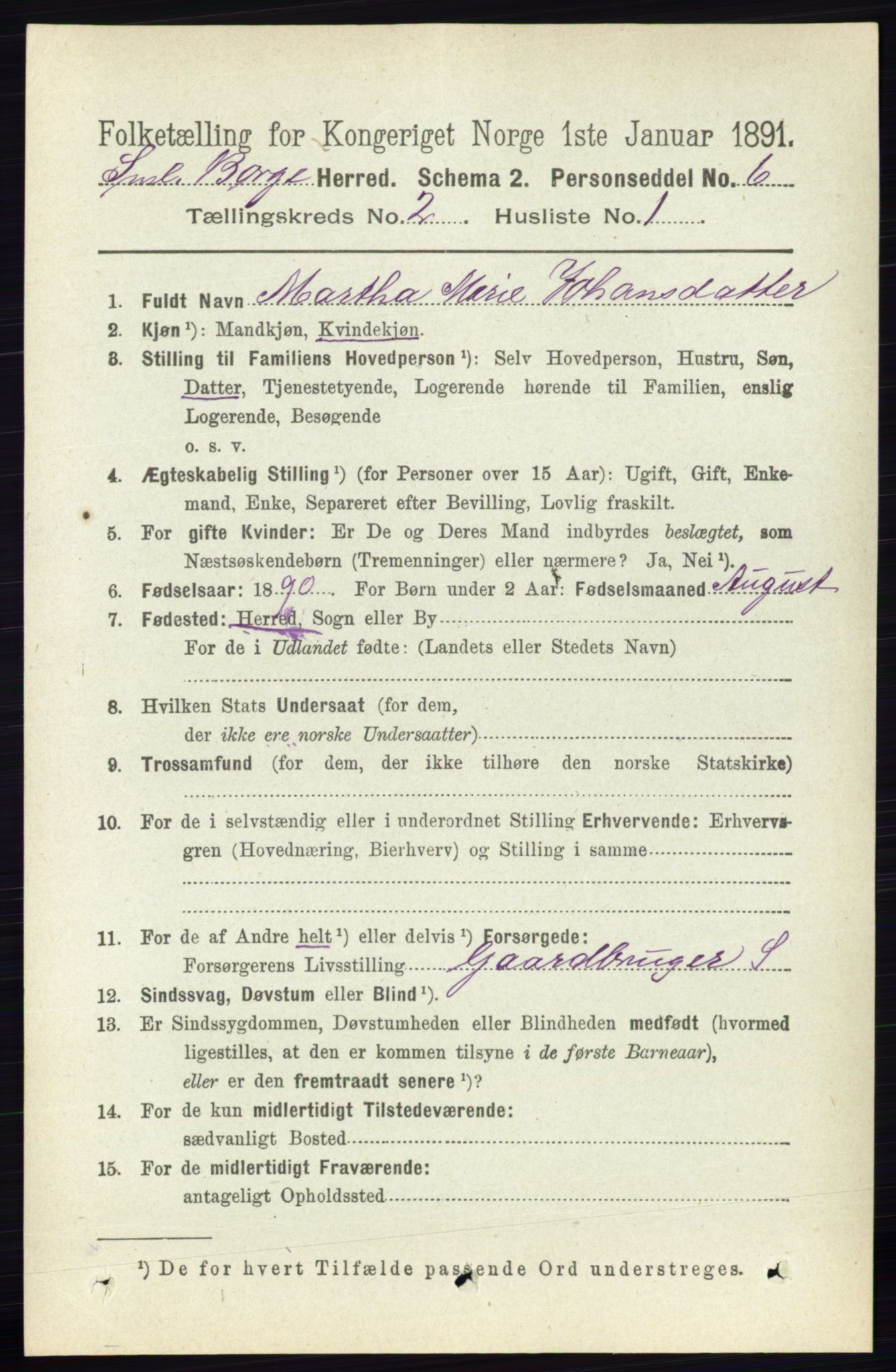 RA, 1891 census for 0113 Borge, 1891, p. 831