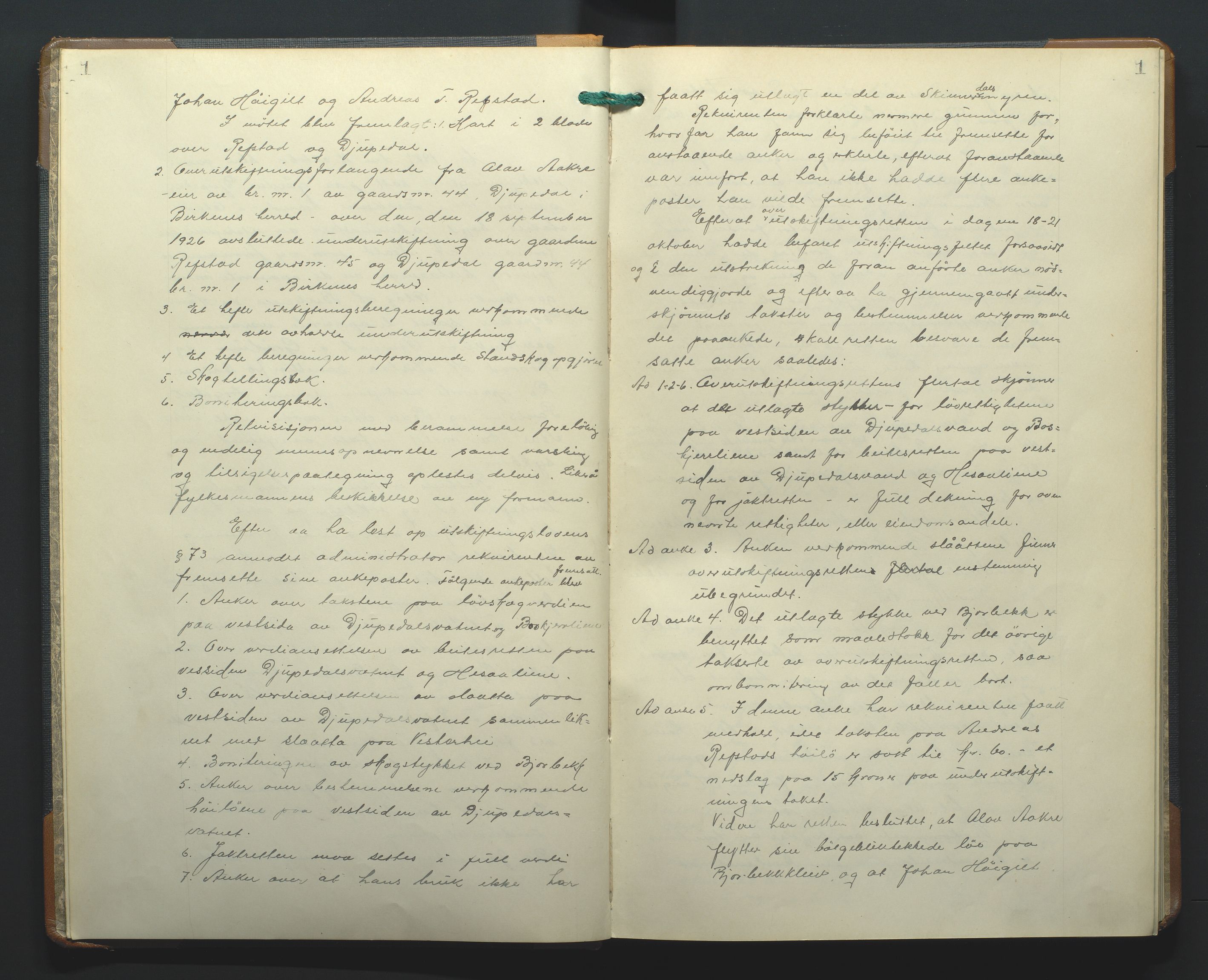 Jordskifteoverdommeren i Agder og Rogaland, AV/SAK-1541-0001/F/Fa/Faa/L0003: Overutskiftningsprotokoll Sand sorenskriveri nr 3, 1927-1974, p. 1