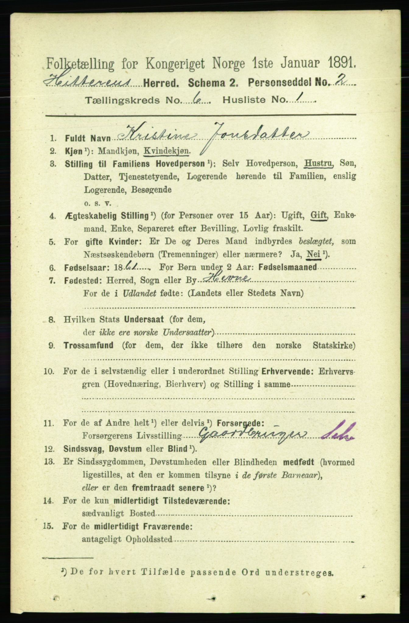 RA, 1891 census for 1617 Hitra, 1891, p. 1067