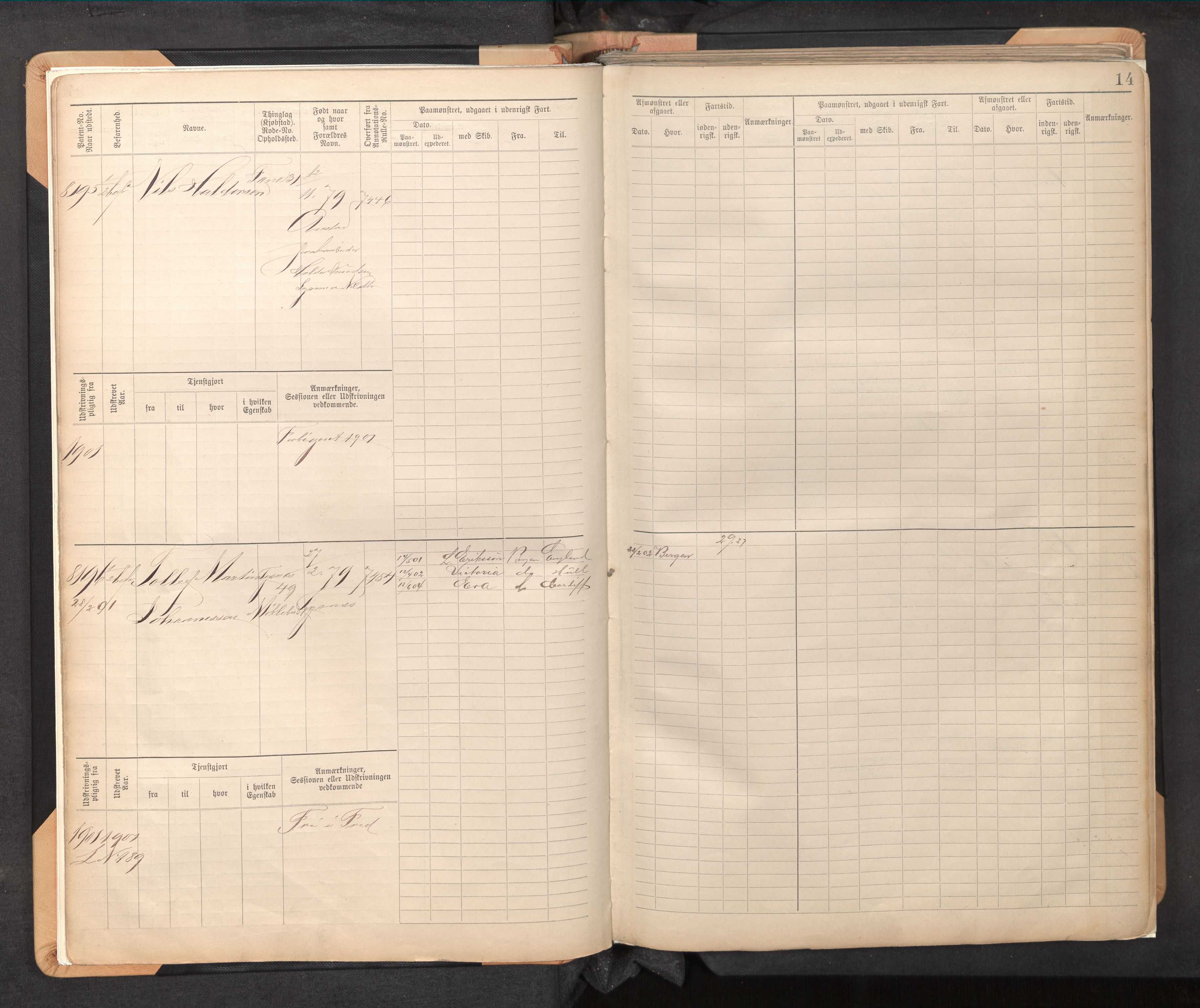 Innrulleringssjefen i Bergen, AV/SAB-A-100050/F/Fc/L0013: Sjøfartshovedrulle, nr. 8169 - 8766, 1900-1910, p. 14