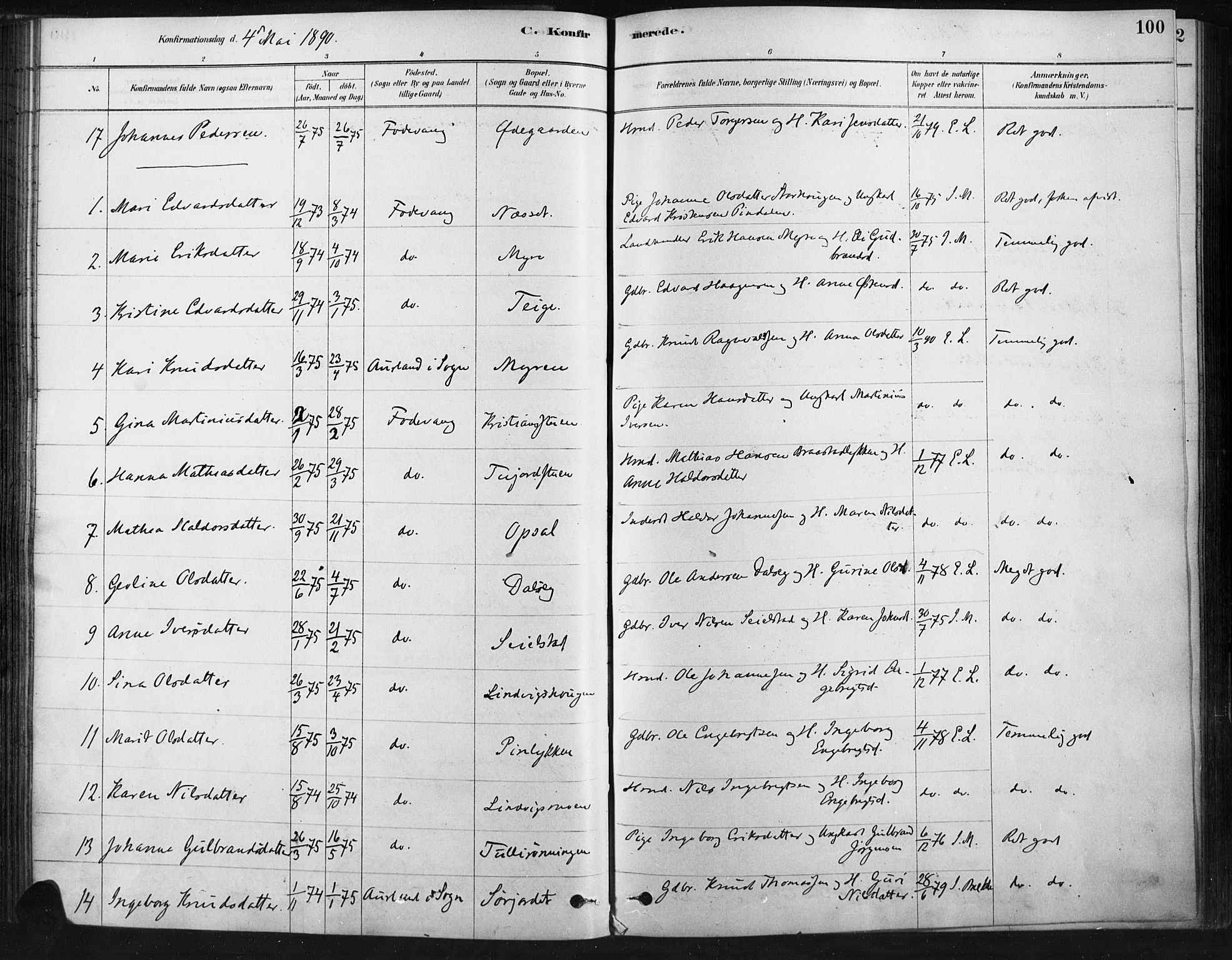 Ringebu prestekontor, AV/SAH-PREST-082/H/Ha/Haa/L0009: Parish register (official) no. 9, 1878-1898, p. 100