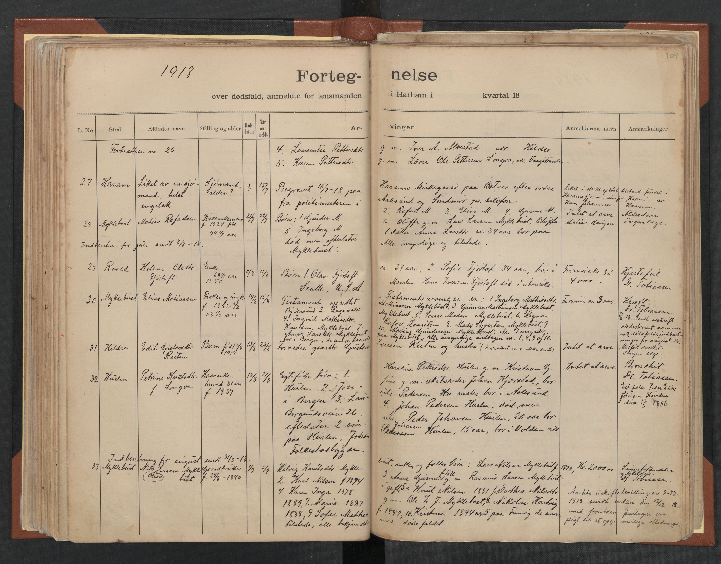 Haram lensmannskontor, AV/SAT-A-1101/02/L0001: 2.1.01 Dødsfallsmeldingsbok, 1879-1924