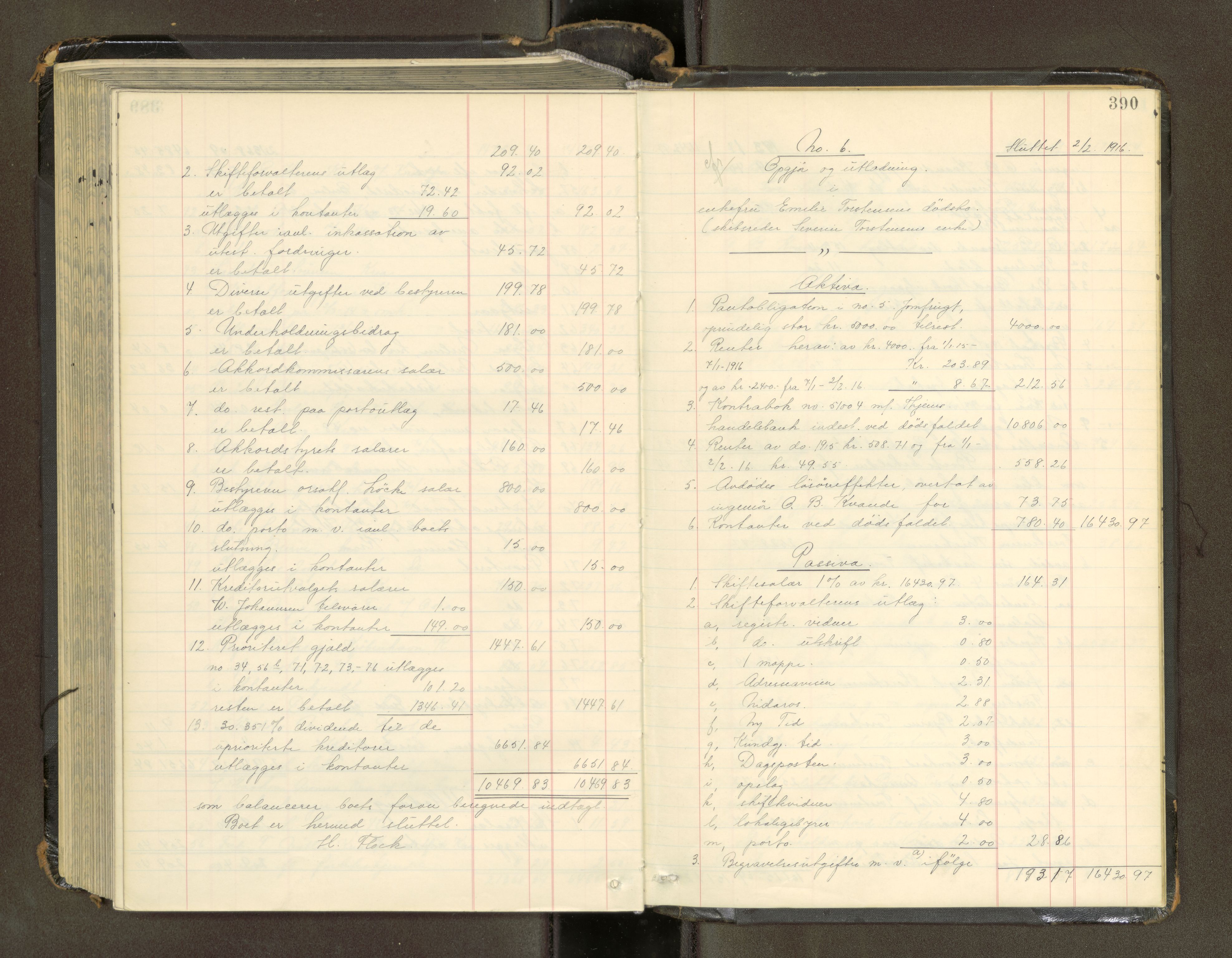 Trondheim byfogd, AV/SAT-A-0003/1/3/3A/L0041: Skifteutlodningsprotokoll - 1710-5/2. (m/ register), 1913-1916, p. 390