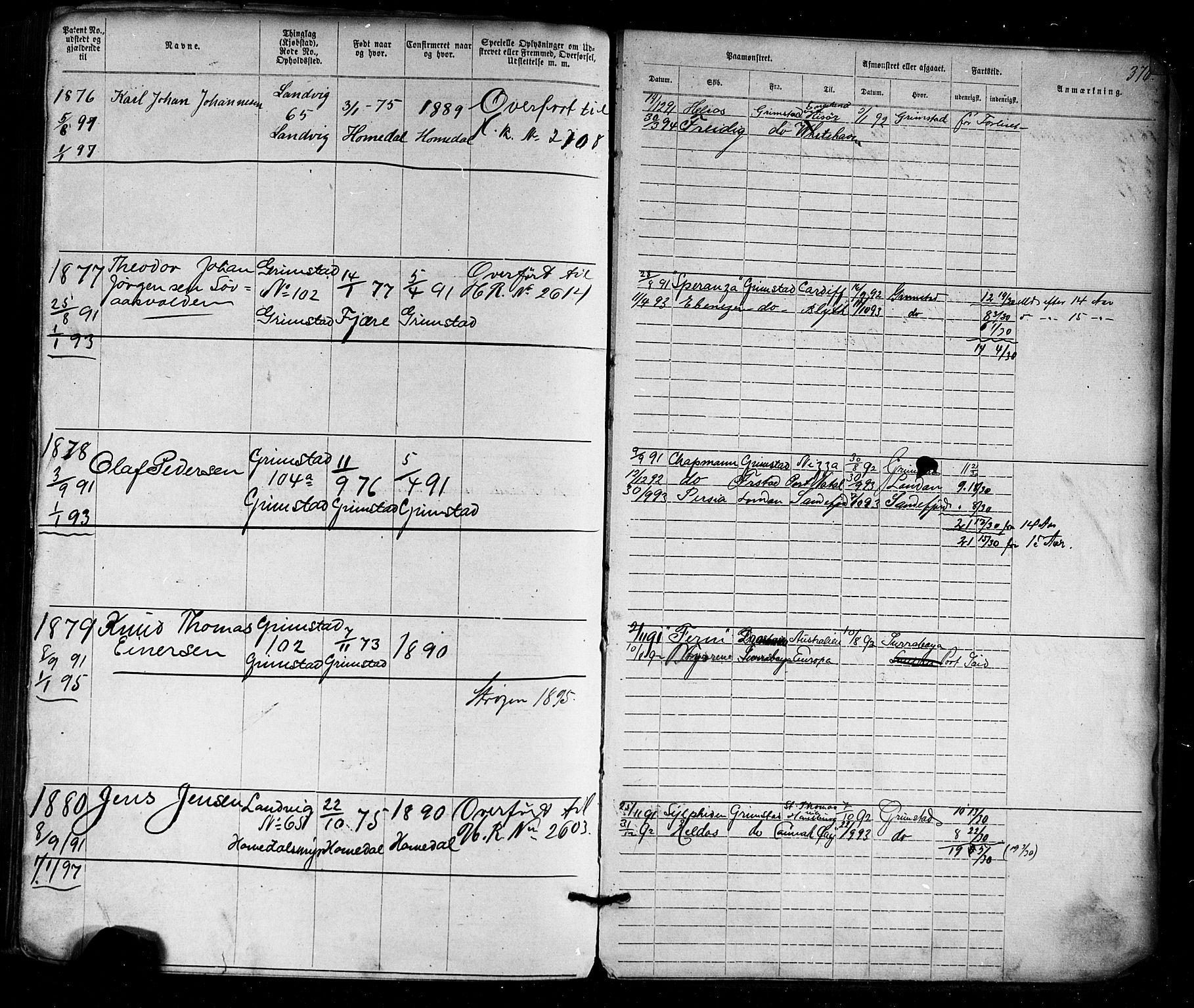 Grimstad mønstringskrets, AV/SAK-2031-0013/F/Fa/L0005: Annotasjonsrulle nr 1-1910 med register, V-18, 1870-1892, p. 416