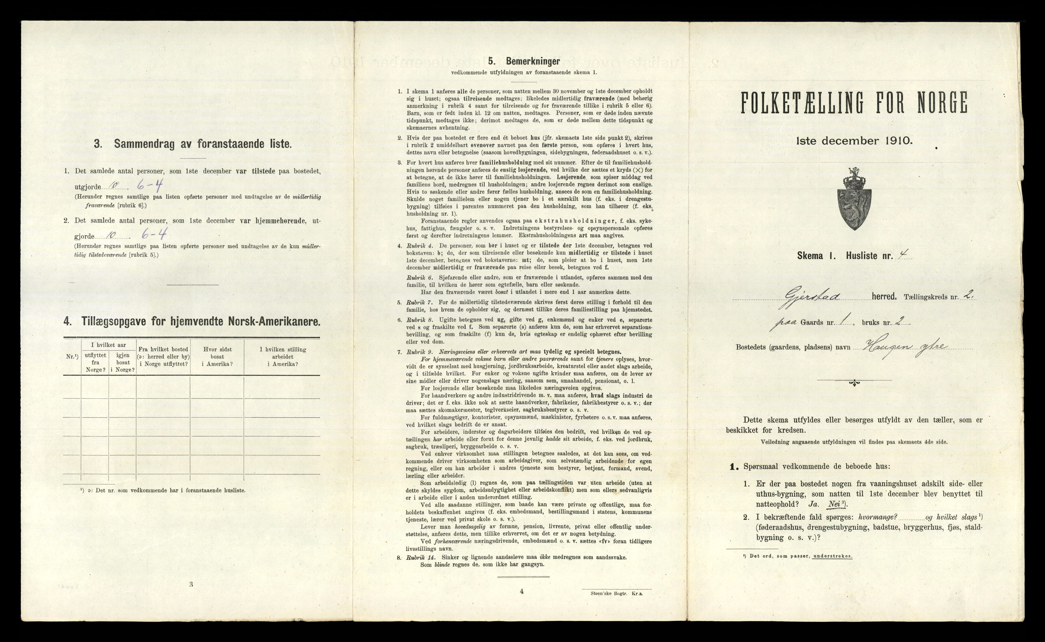 RA, 1910 census for Gjerstad, 1910, p. 117