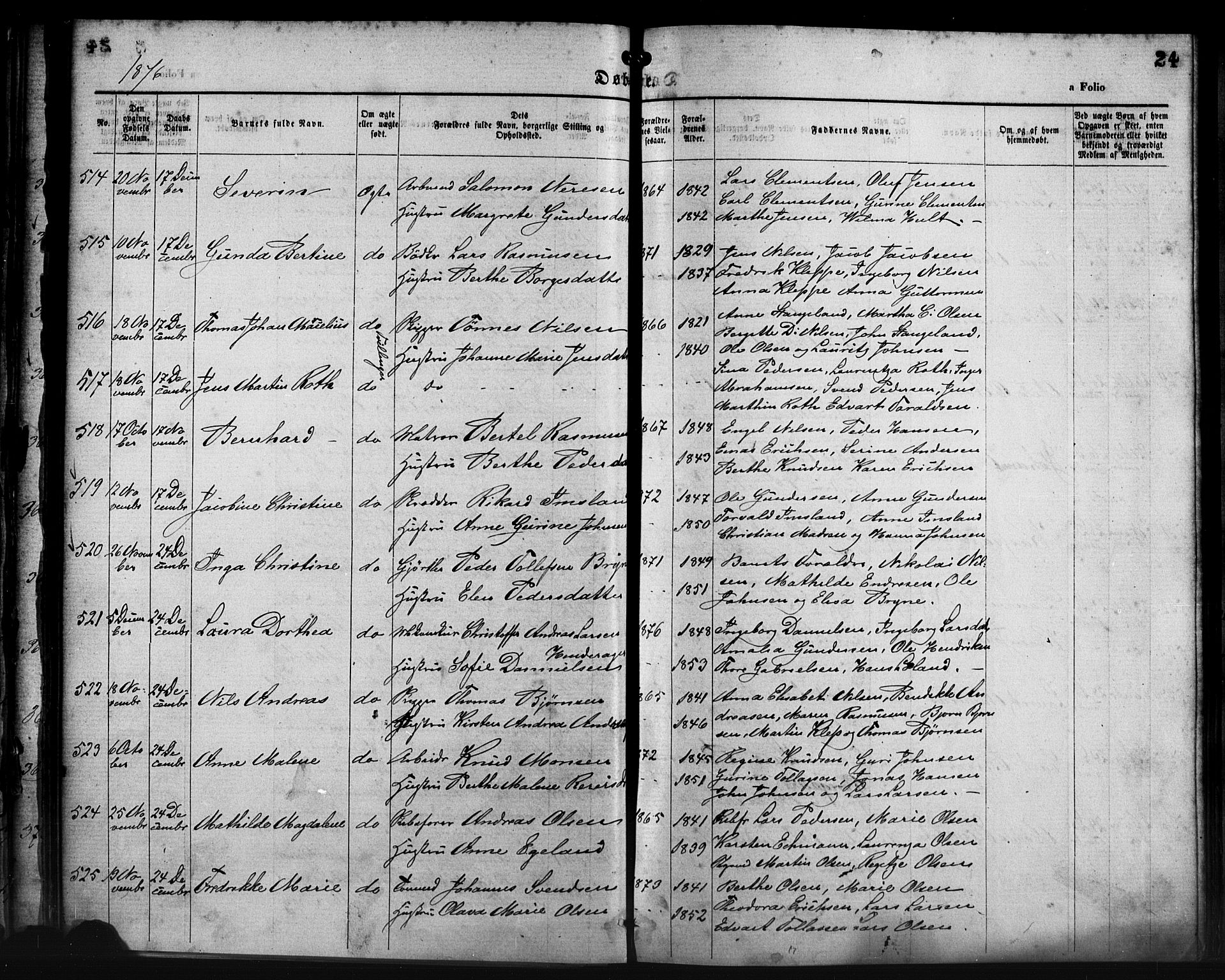 St. Petri sokneprestkontor, AV/SAST-A-101813/001/30/30BA/L0014: Parish register (official) no. A 14, 1876-1879, p. 24