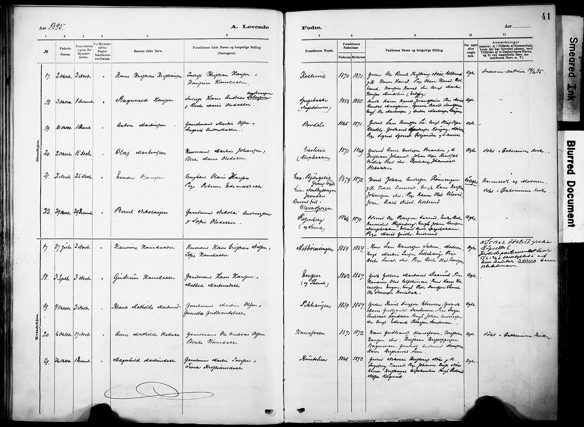 Nordre Land prestekontor, SAH/PREST-124/H/Ha/Haa/L0005: Parish register (official) no. 5, 1882-1903, p. 41