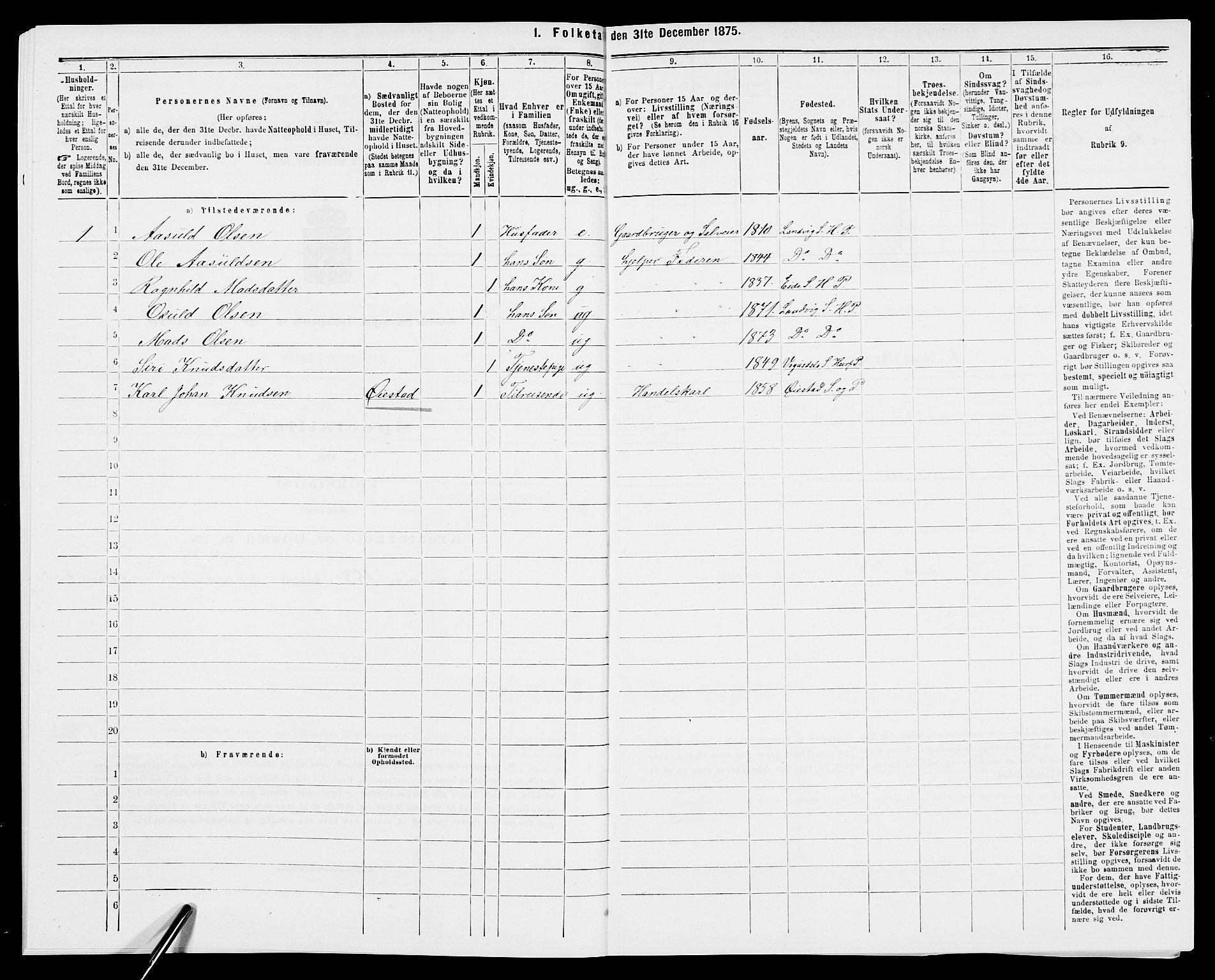 SAK, 1875 census for 0924P Homedal, 1875, p. 1057