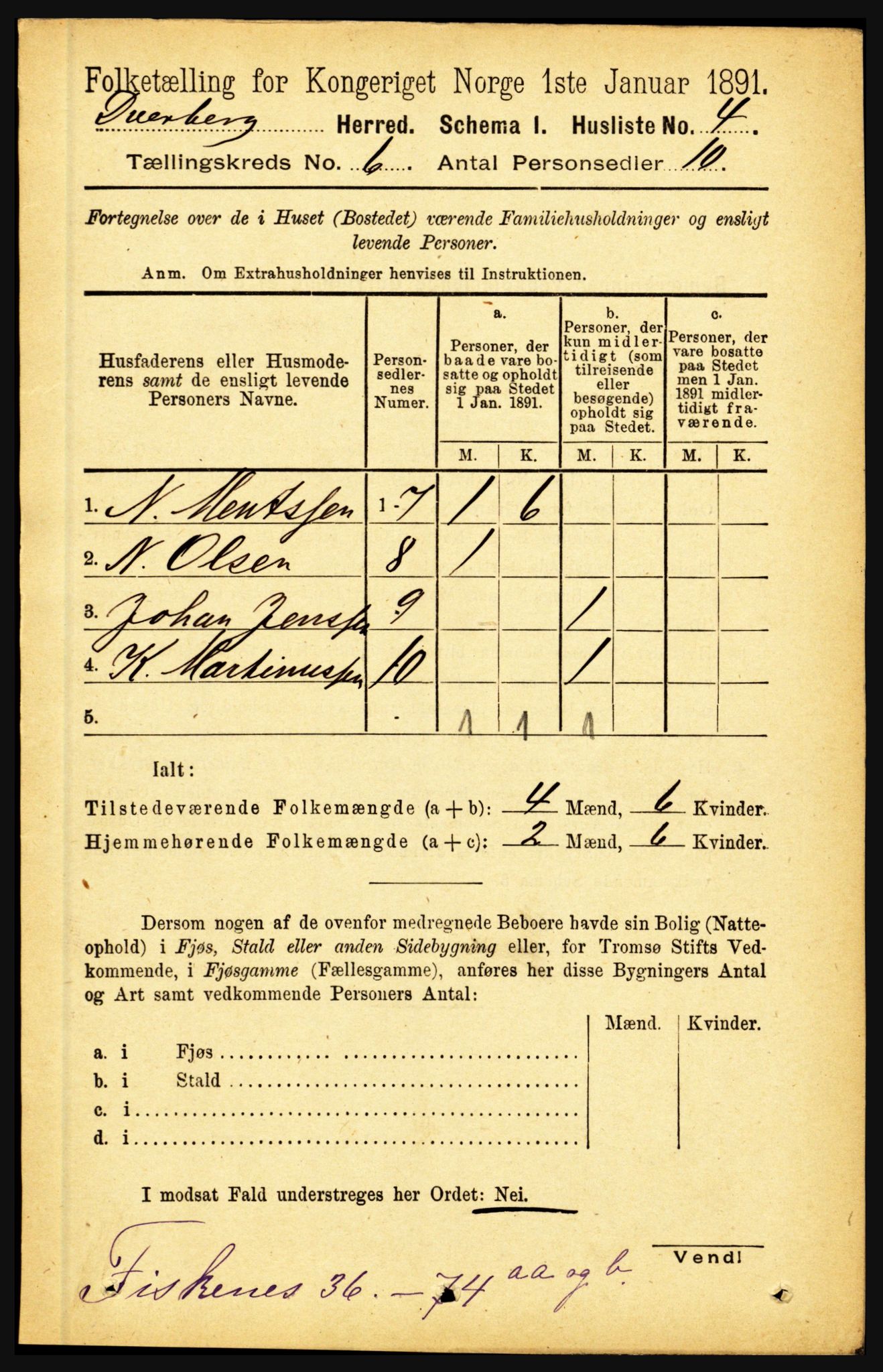 RA, 1891 census for 1872 Dverberg, 1891, p. 2045