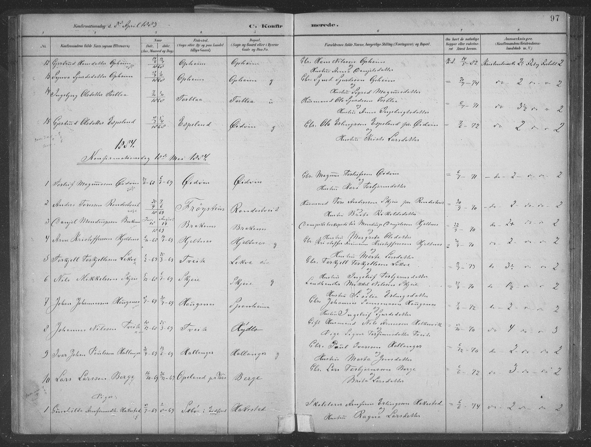 Ulvik sokneprestembete, SAB/A-78801/H/Hab: Parish register (copy) no. A 3, 1883-1908, p. 97