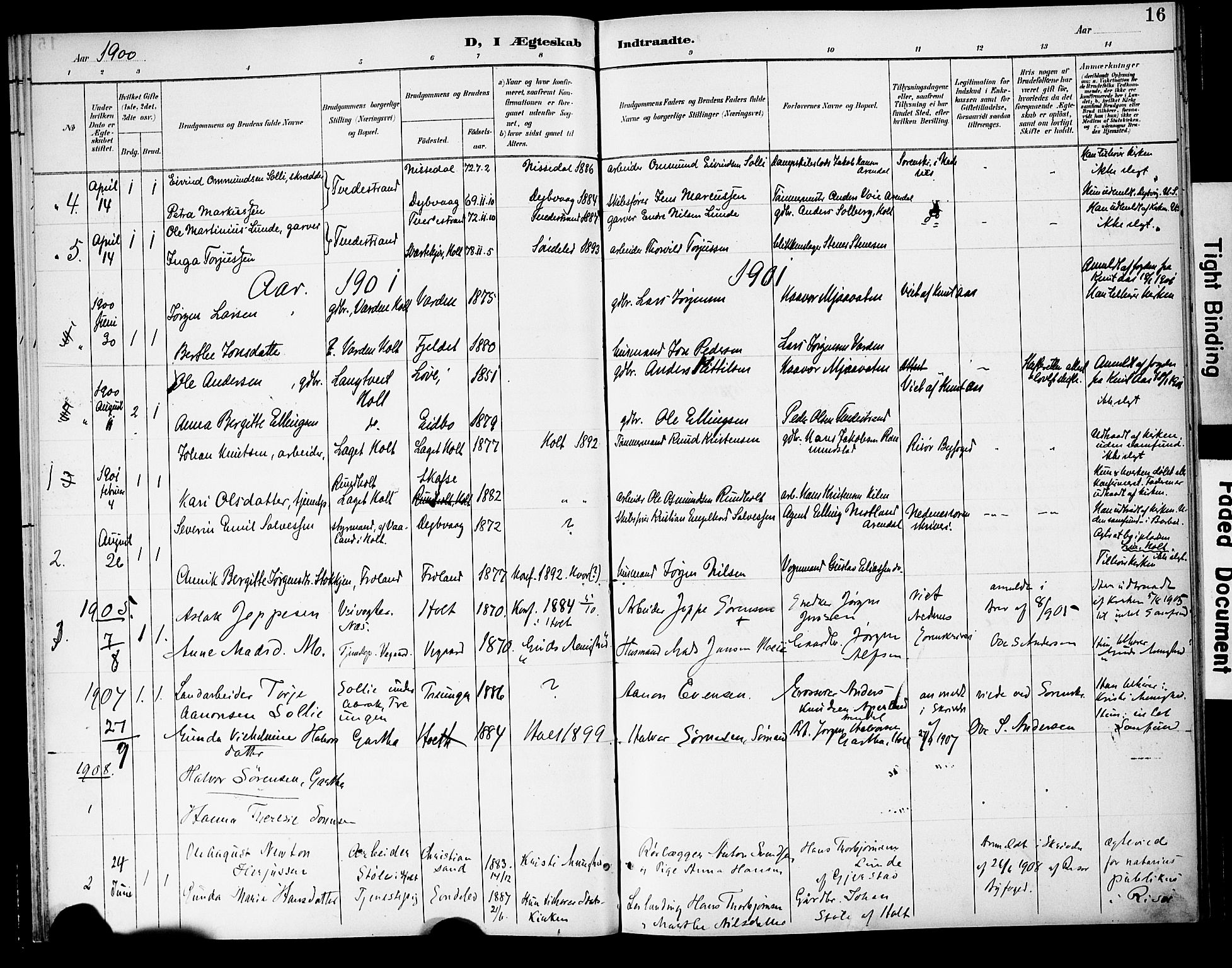Holt sokneprestkontor, SAK/1111-0021/F/Fa/L0011: Parish register (official) no. A 11, 1880-1931, p. 16