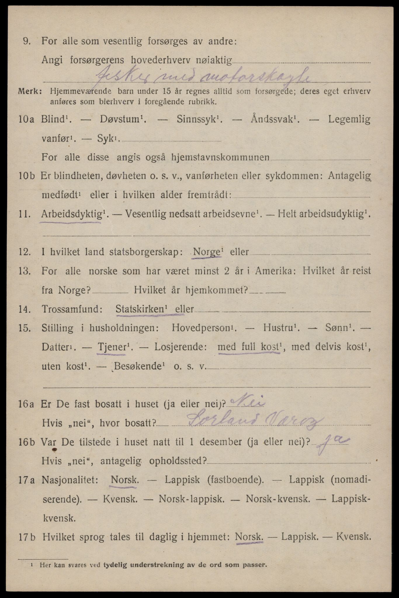 SAT, 1920 census for Værøy, 1920, p. 2452