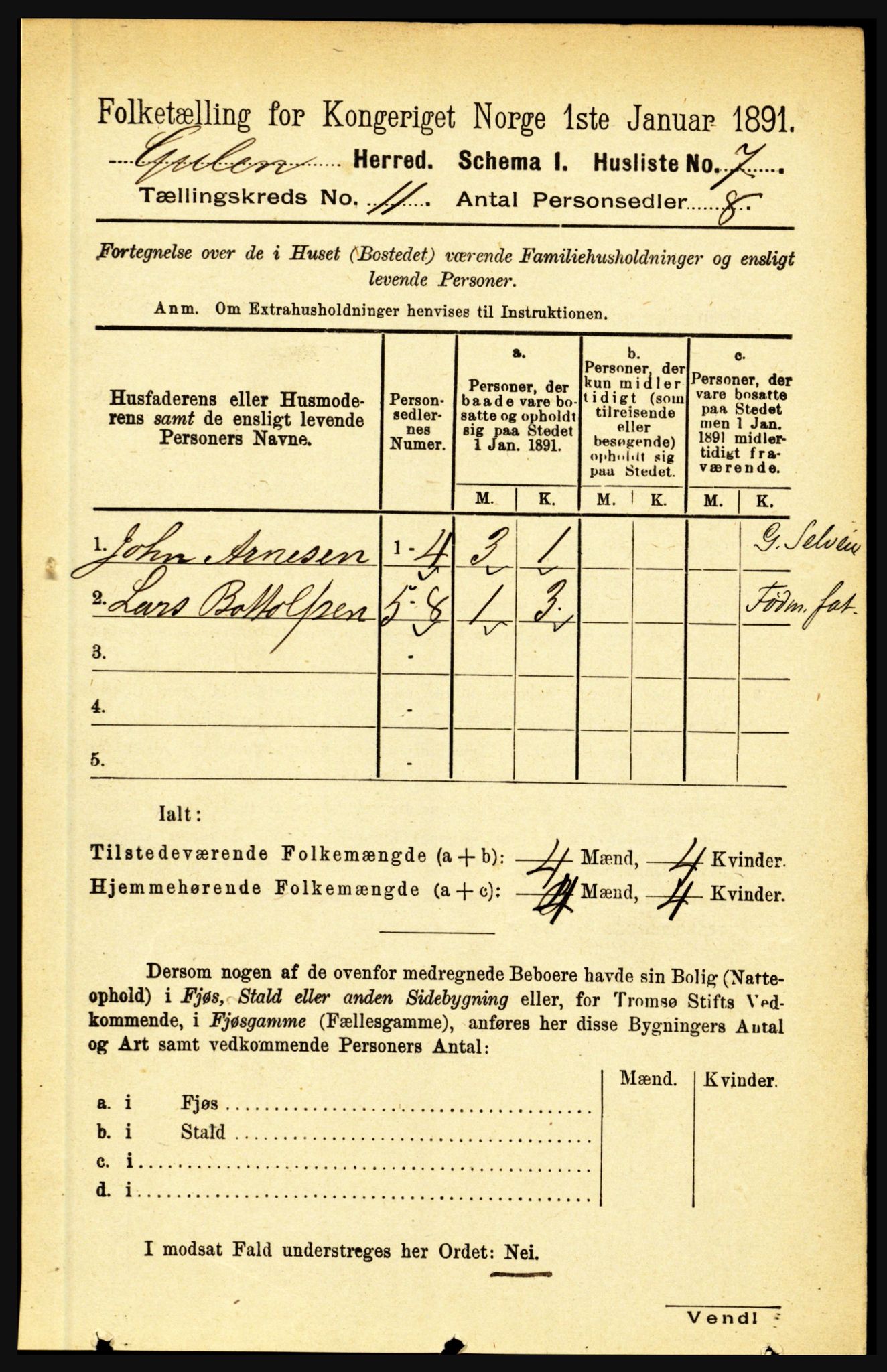 RA, 1891 census for 1411 Gulen, 1891, p. 3628