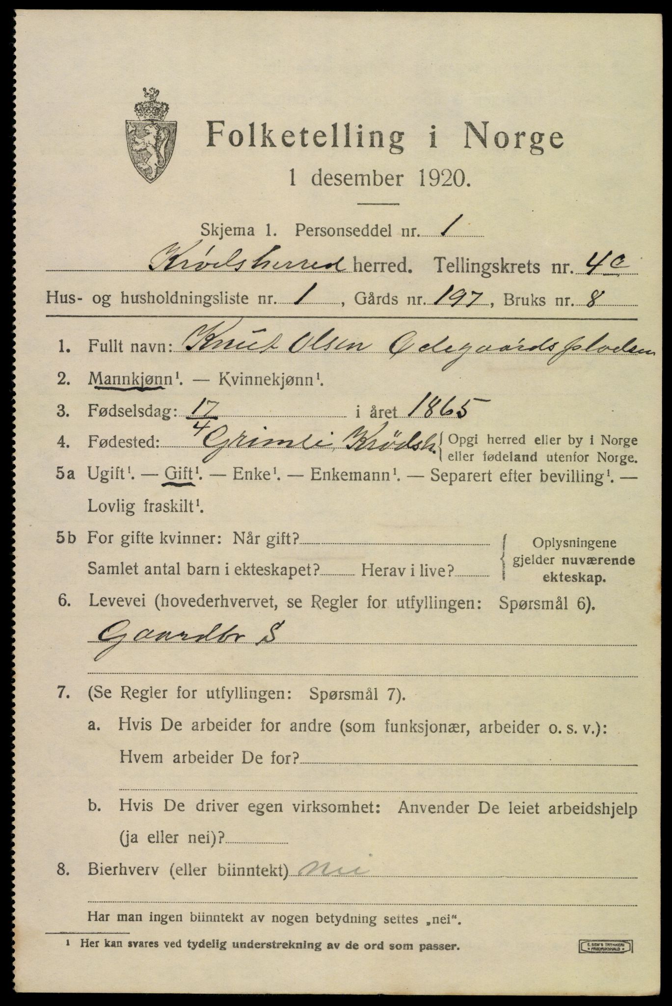 SAKO, 1920 census for Krødsherad, 1920, p. 5235