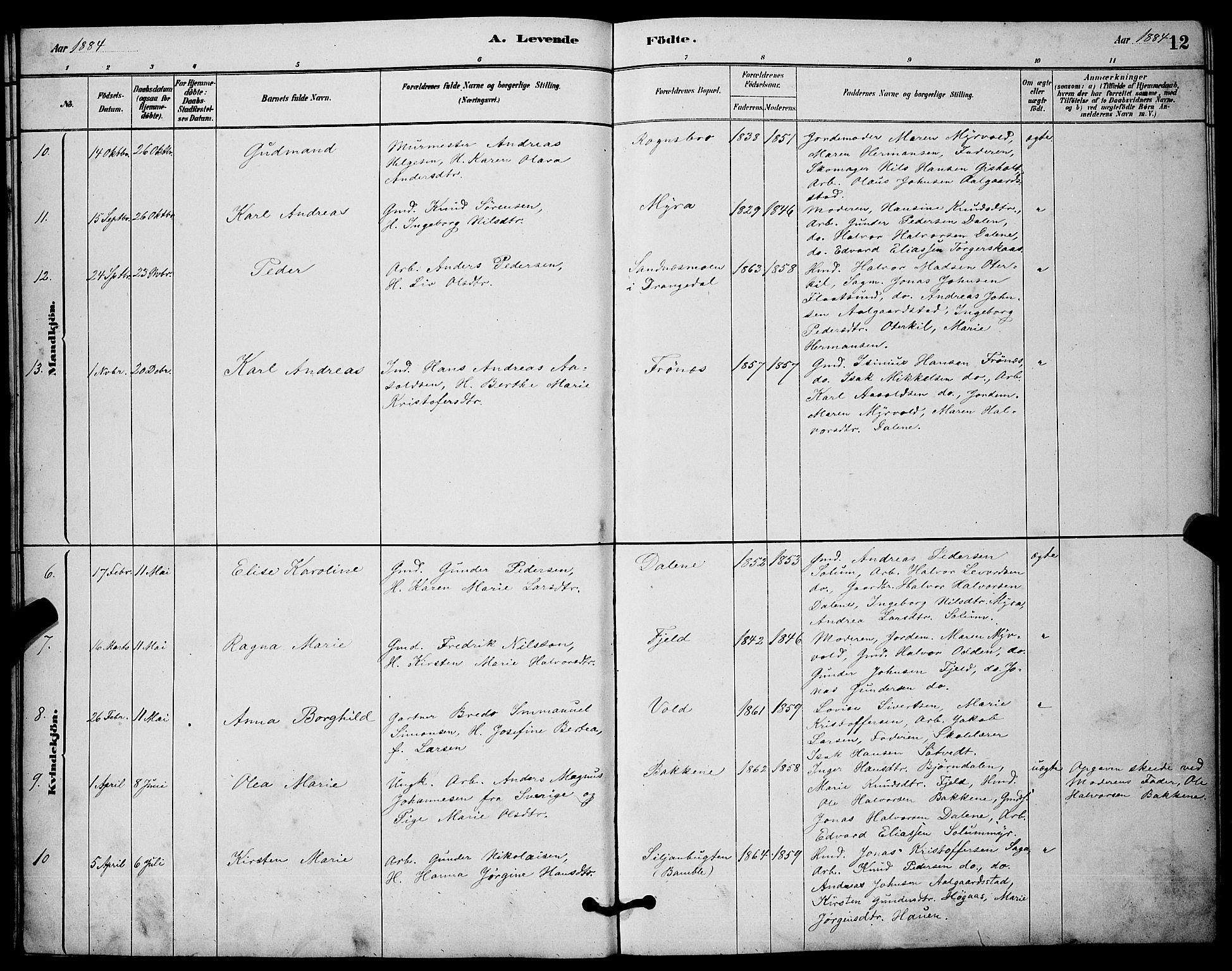 Solum kirkebøker, SAKO/A-306/G/Gc/L0001: Parish register (copy) no. III 1, 1880-1902, p. 12