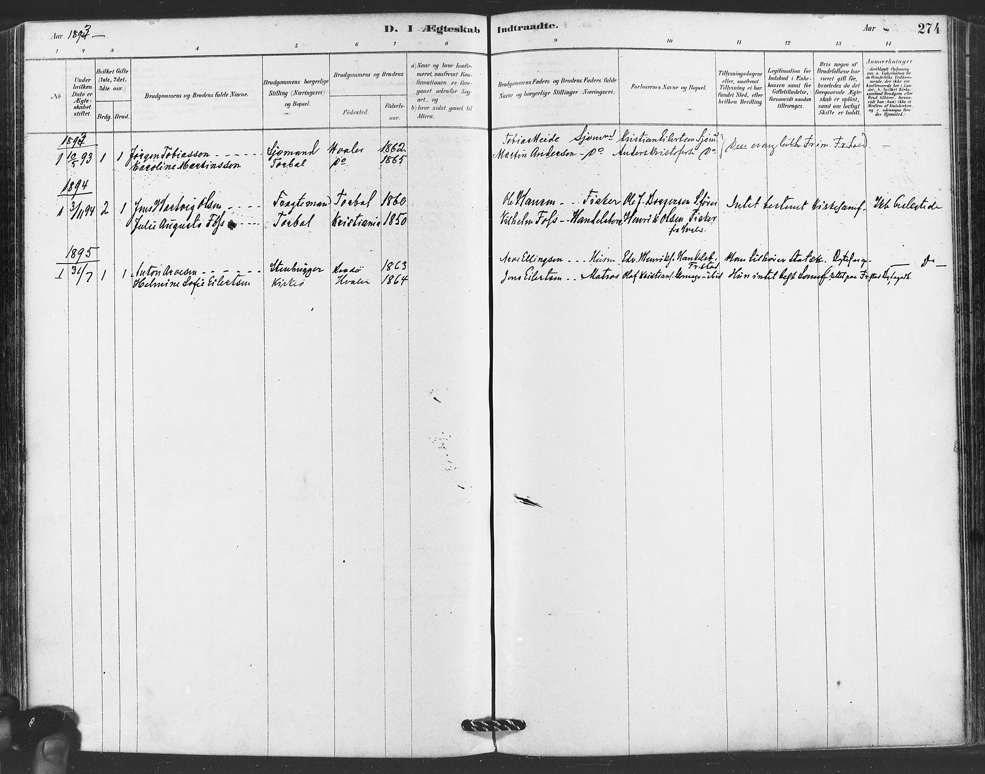 Hvaler prestekontor Kirkebøker, SAO/A-2001/F/Fa/L0008: Parish register (official) no. I 8, 1878-1895, p. 274