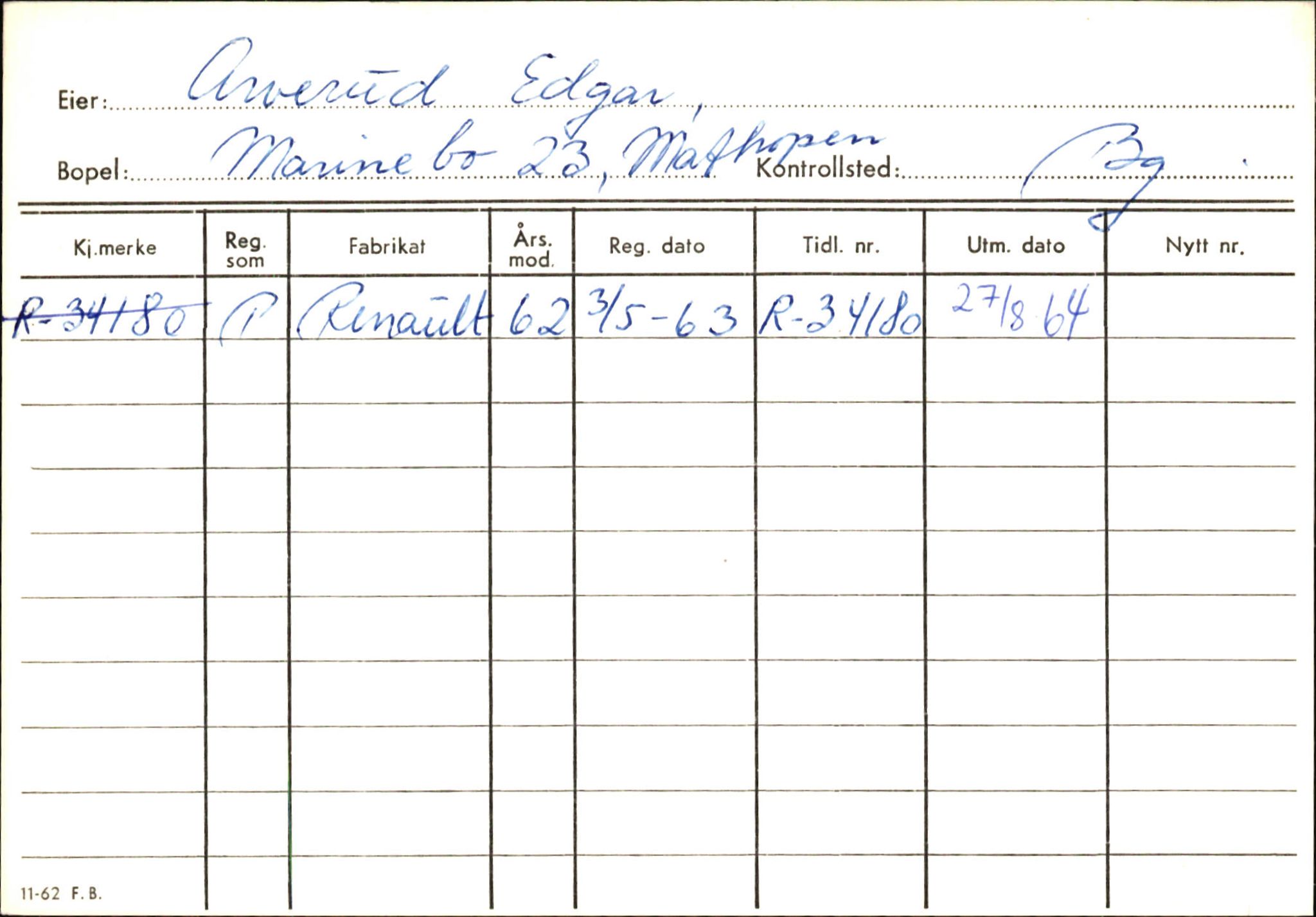 Statens vegvesen, Hordaland vegkontor, AV/SAB-A-5201/2/Ha/L0002: R-eierkort A, 1920-1971, p. 949