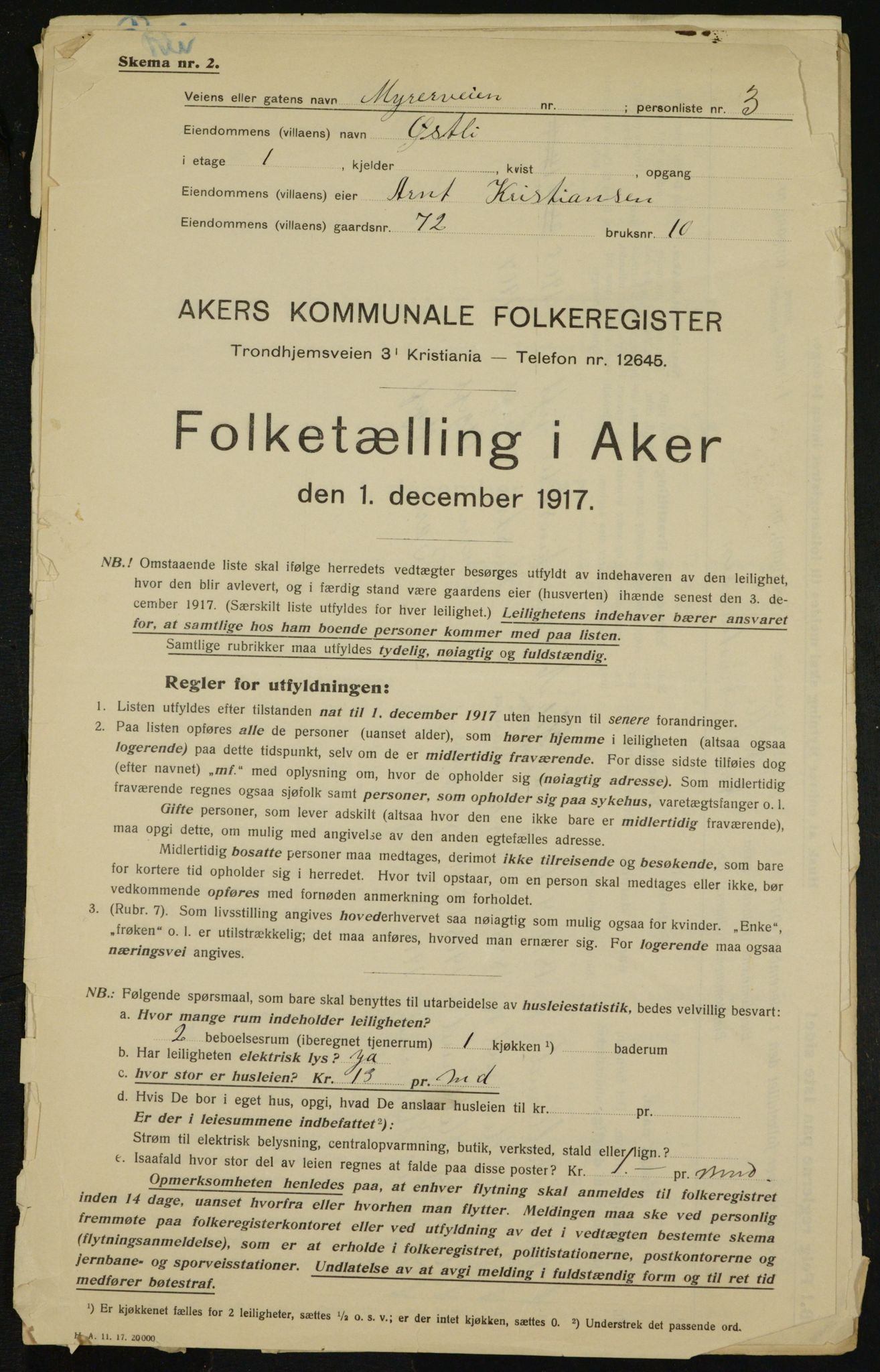 OBA, Municipal Census 1917 for Aker, 1917, p. 14153