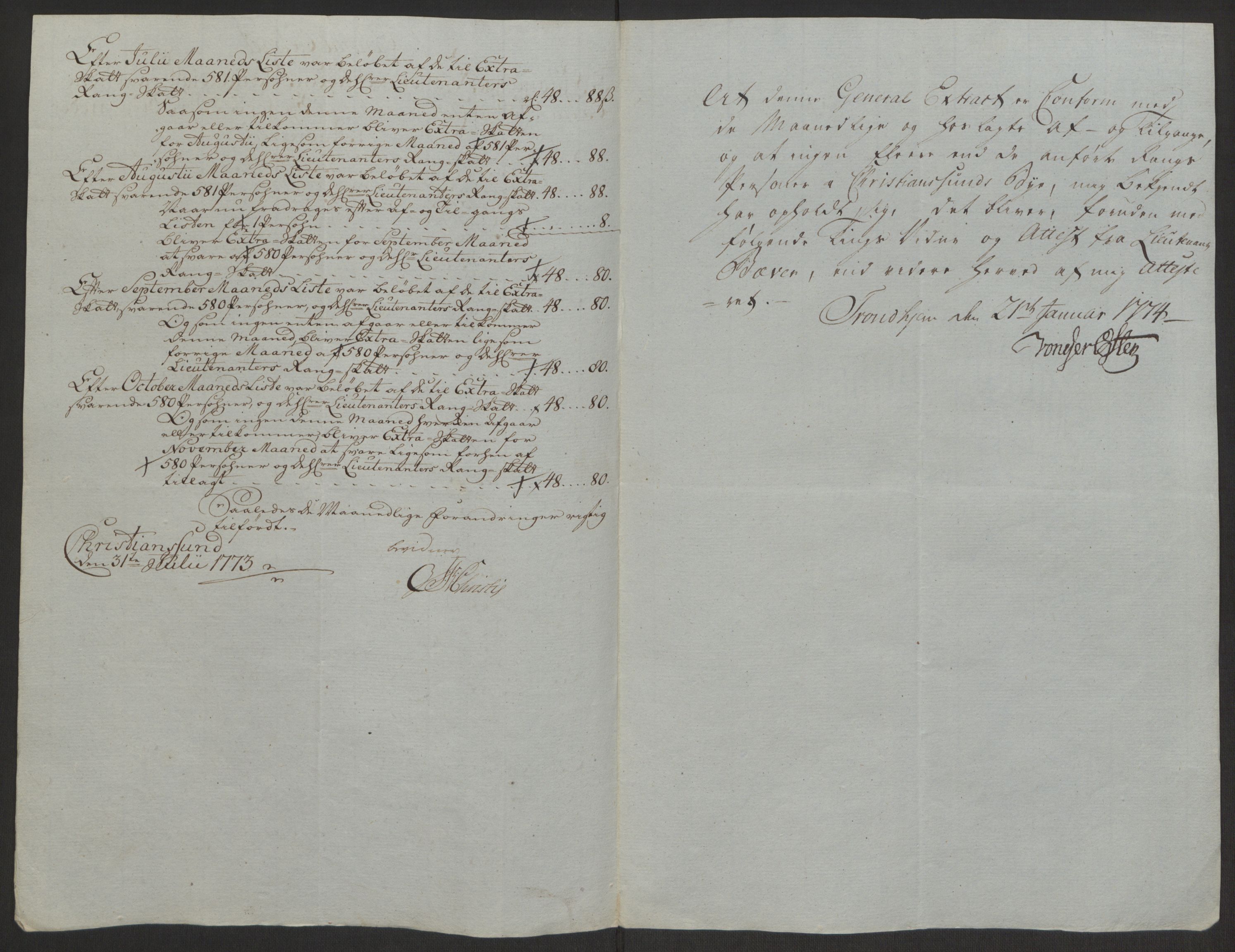 Rentekammeret inntil 1814, Reviderte regnskaper, Byregnskaper, RA/EA-4066/R/Rr/L0495/0004: [R1] Kontribusjonsregnskap / Ekstraskatt, 1762-1772, p. 270