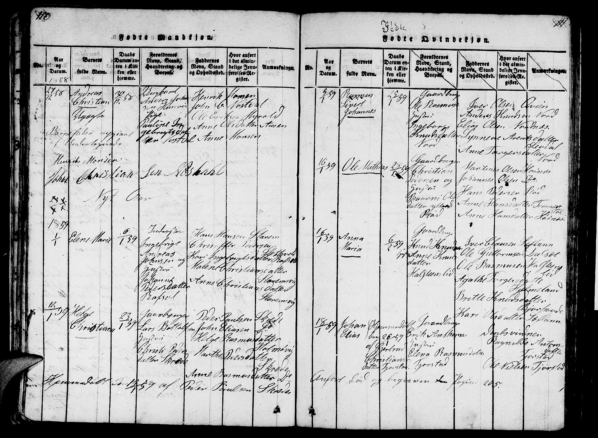 Eid sokneprestembete, AV/SAB-A-82301/H/Hab/Haba/L0001: Parish register (copy) no. A 1, 1816-1862, p. 110-111