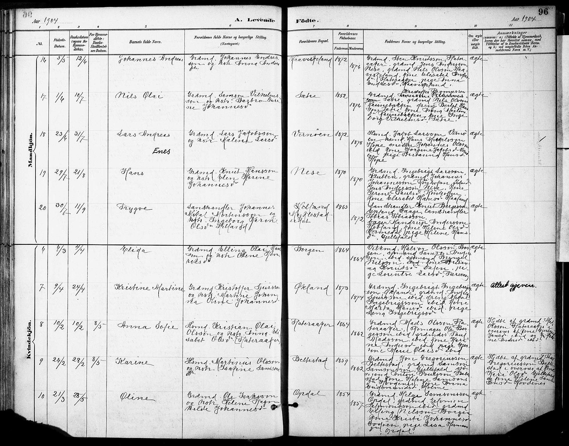 Tysnes sokneprestembete, AV/SAB-A-78601/H/Haa: Parish register (official) no. D 1, 1887-1904, p. 96