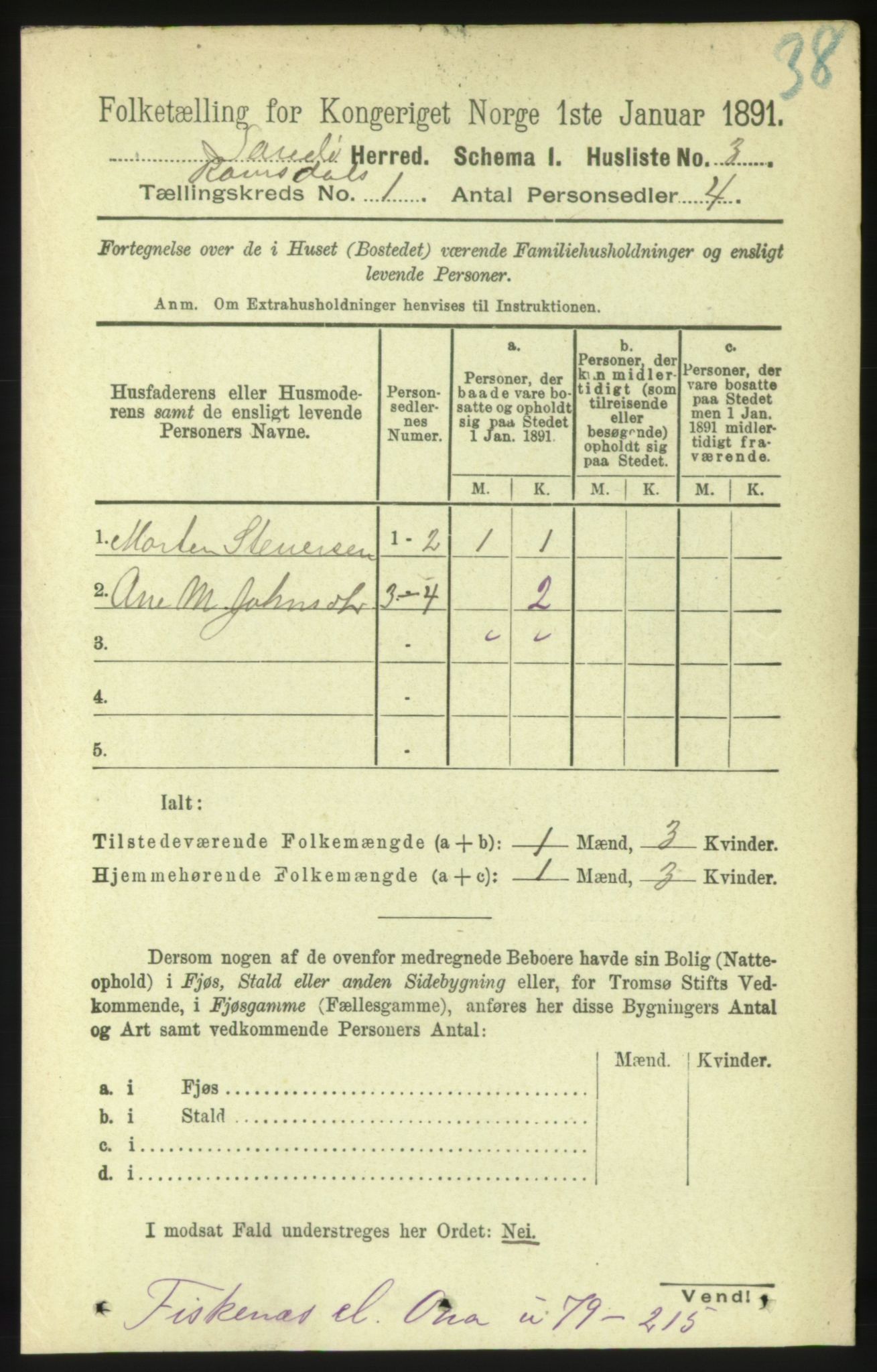 RA, 1891 census for 1546 Sandøy, 1891, p. 14