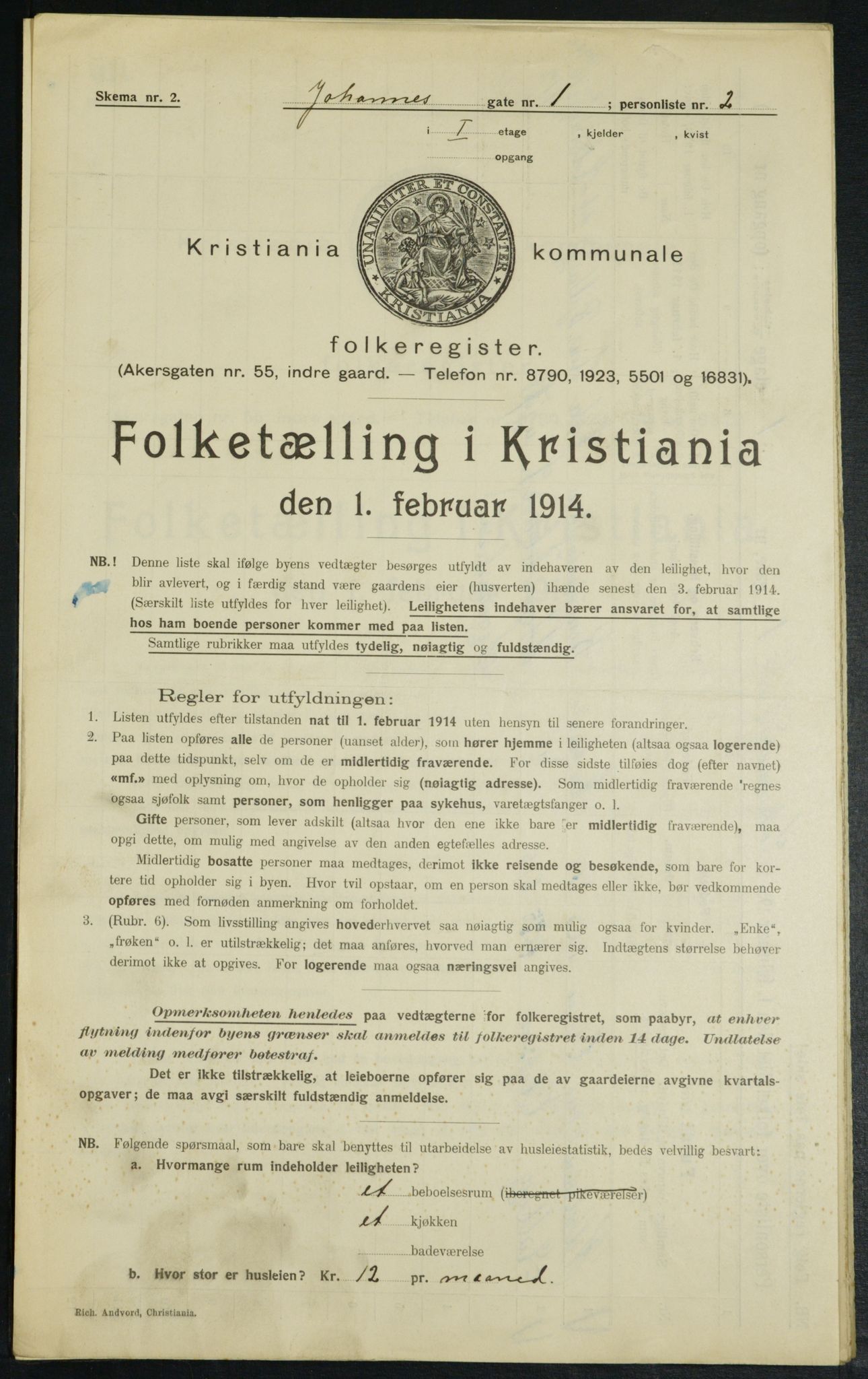 OBA, Municipal Census 1914 for Kristiania, 1914, p. 47163