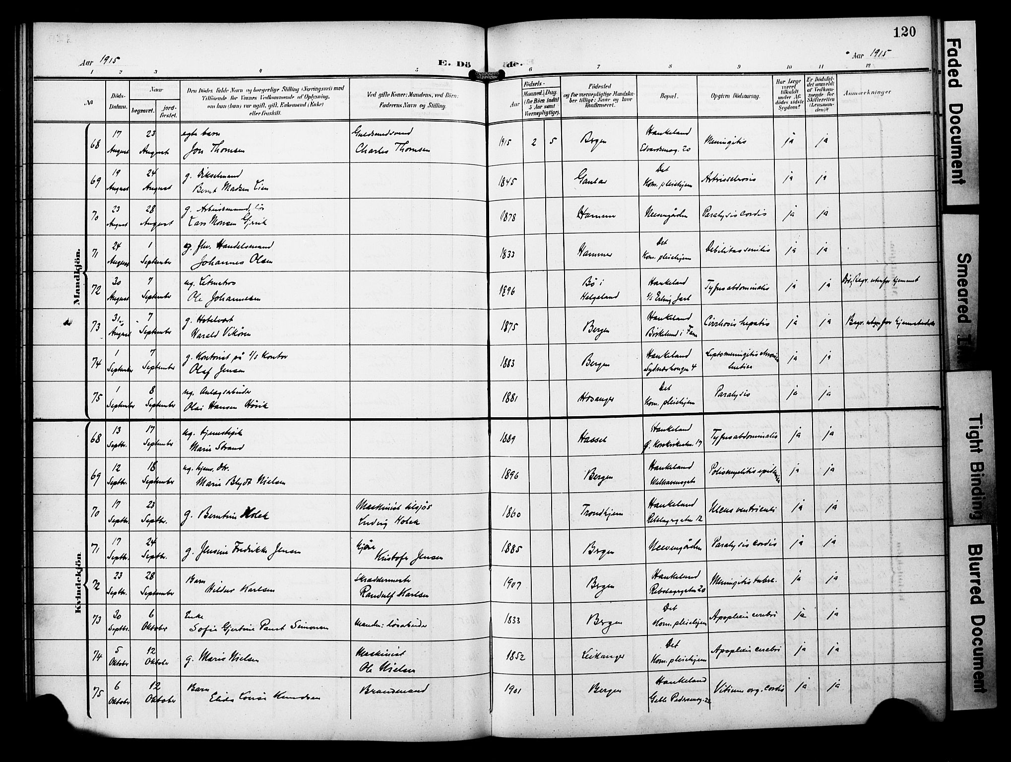 Bergen kommunale pleiehjem - stiftelsespresten, SAB/A-100281: Parish register (official) no. A 6, 1908-1920, p. 120