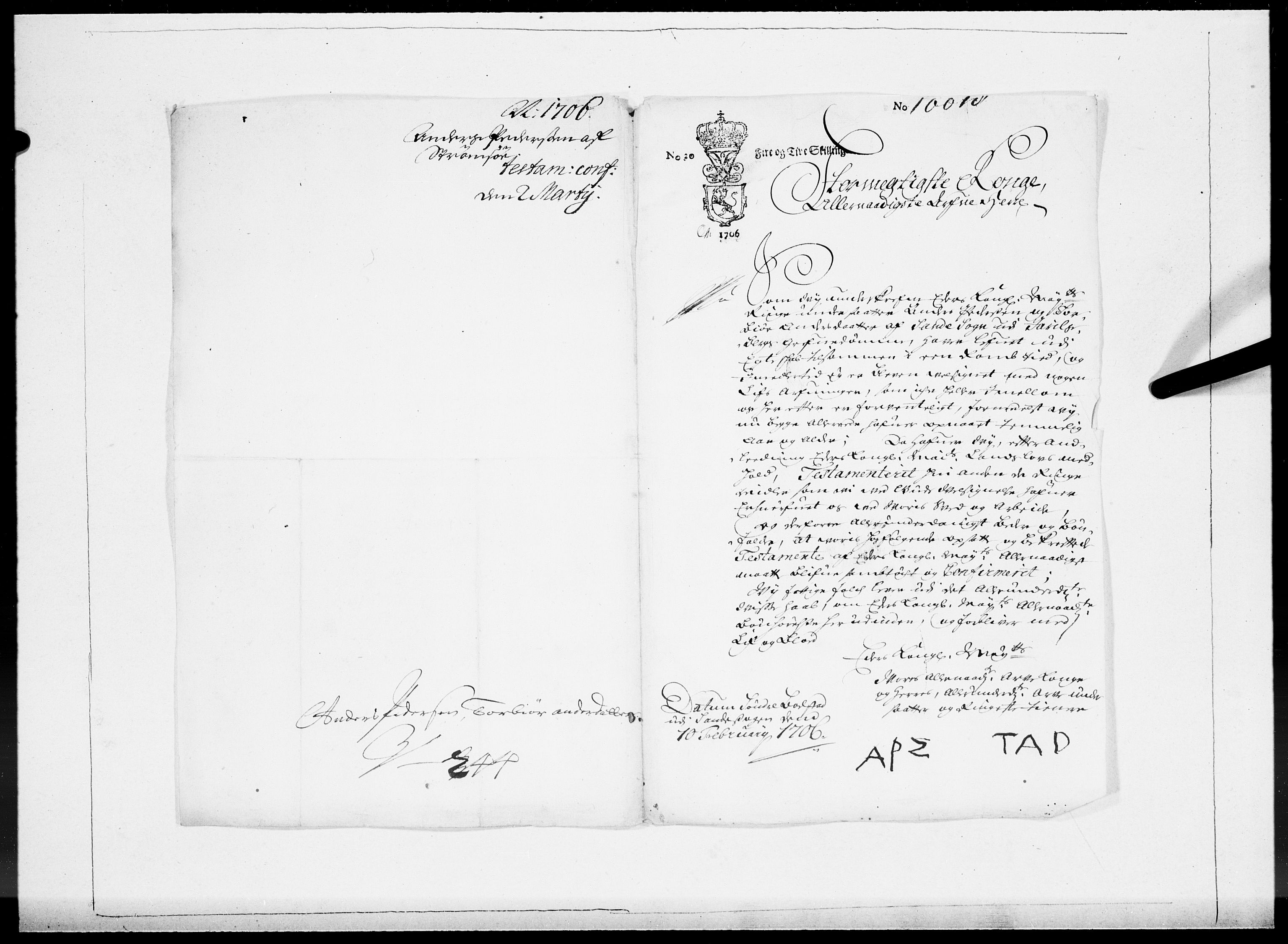 Danske Kanselli 1572-1799, RA/EA-3023/F/Fc/Fcc/Fcca/L0060: Norske innlegg 1572-1799, Mgl. nov.-des., 1706, p. 90