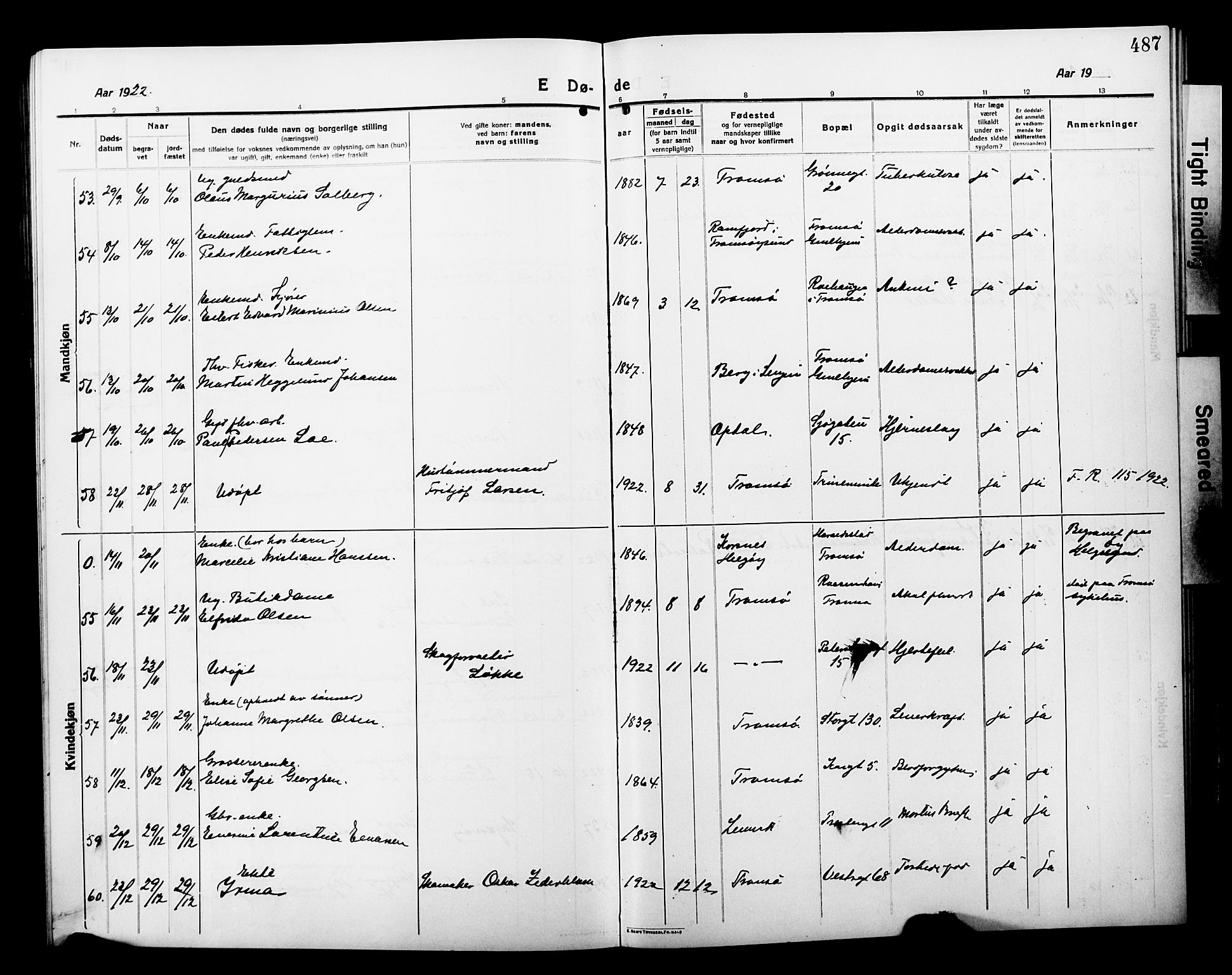 Tromsø sokneprestkontor/stiftsprosti/domprosti, AV/SATØ-S-1343/G/Gb/L0009klokker: Parish register (copy) no. 9, 1915-1925, p. 487