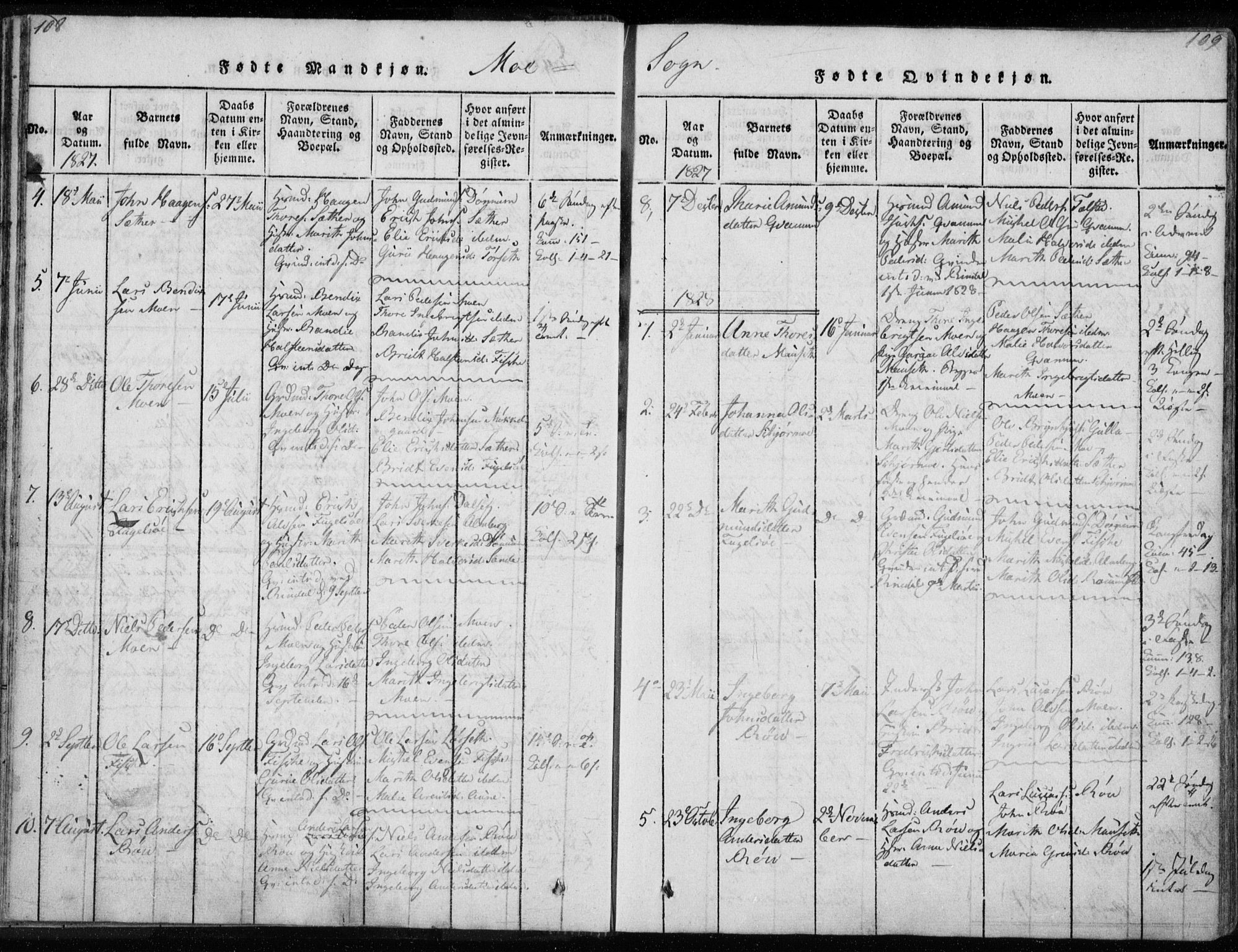Ministerialprotokoller, klokkerbøker og fødselsregistre - Møre og Romsdal, SAT/A-1454/595/L1041: Parish register (official) no. 595A03, 1819-1829, p. 108-109
