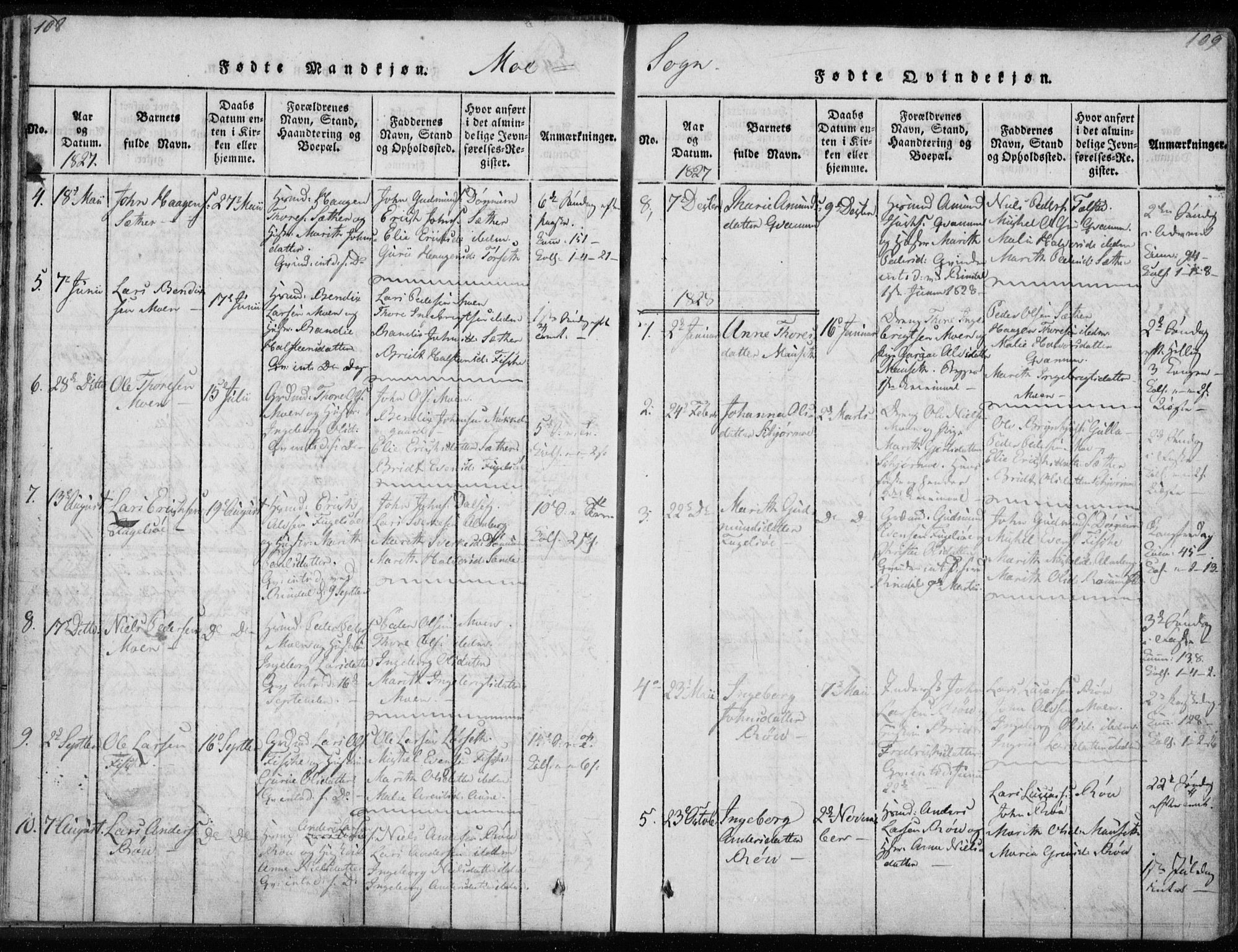 Ministerialprotokoller, klokkerbøker og fødselsregistre - Møre og Romsdal, AV/SAT-A-1454/595/L1041: Parish register (official) no. 595A03, 1819-1829, p. 108-109